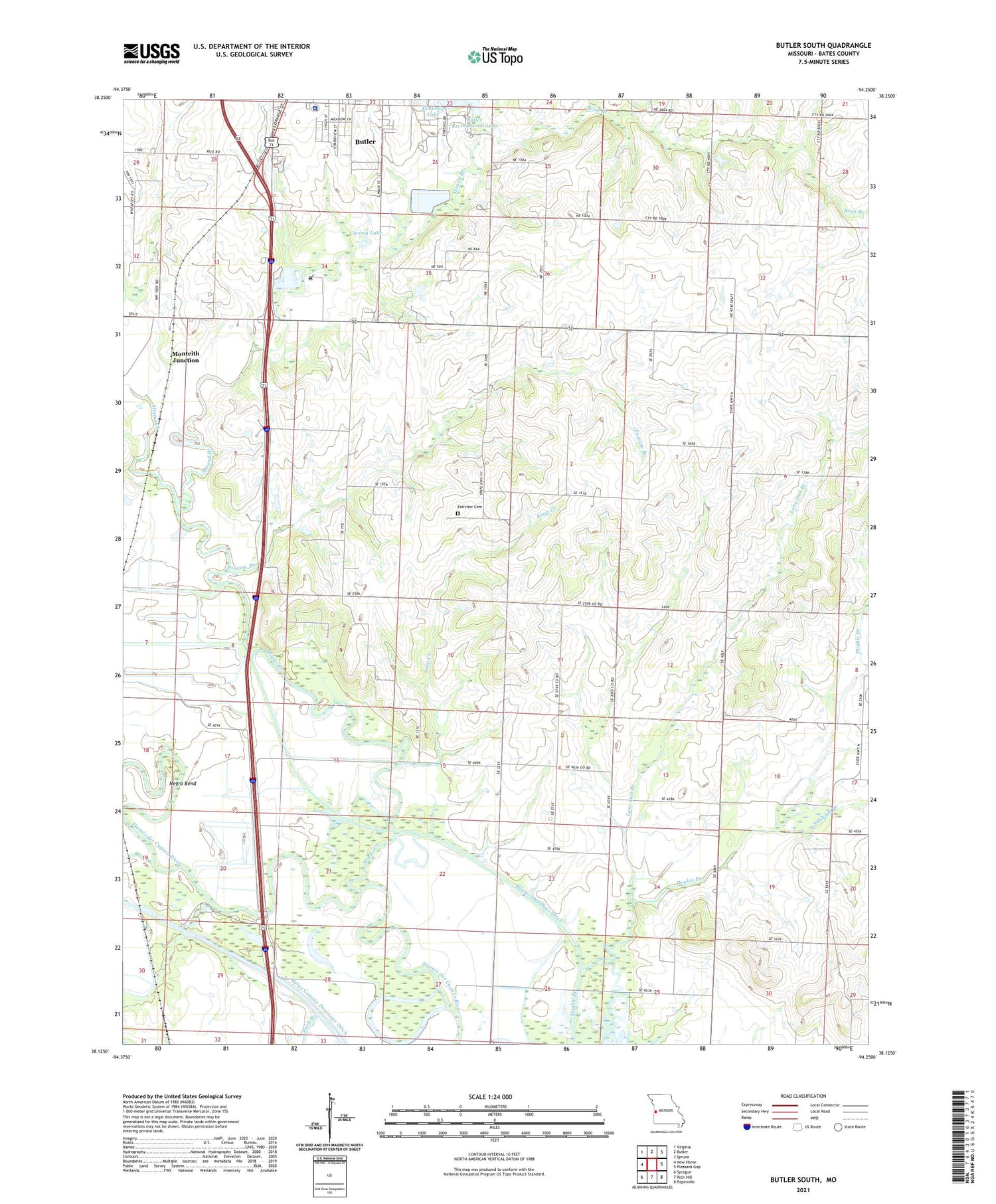 Butler South Missouri US Topo Map Image