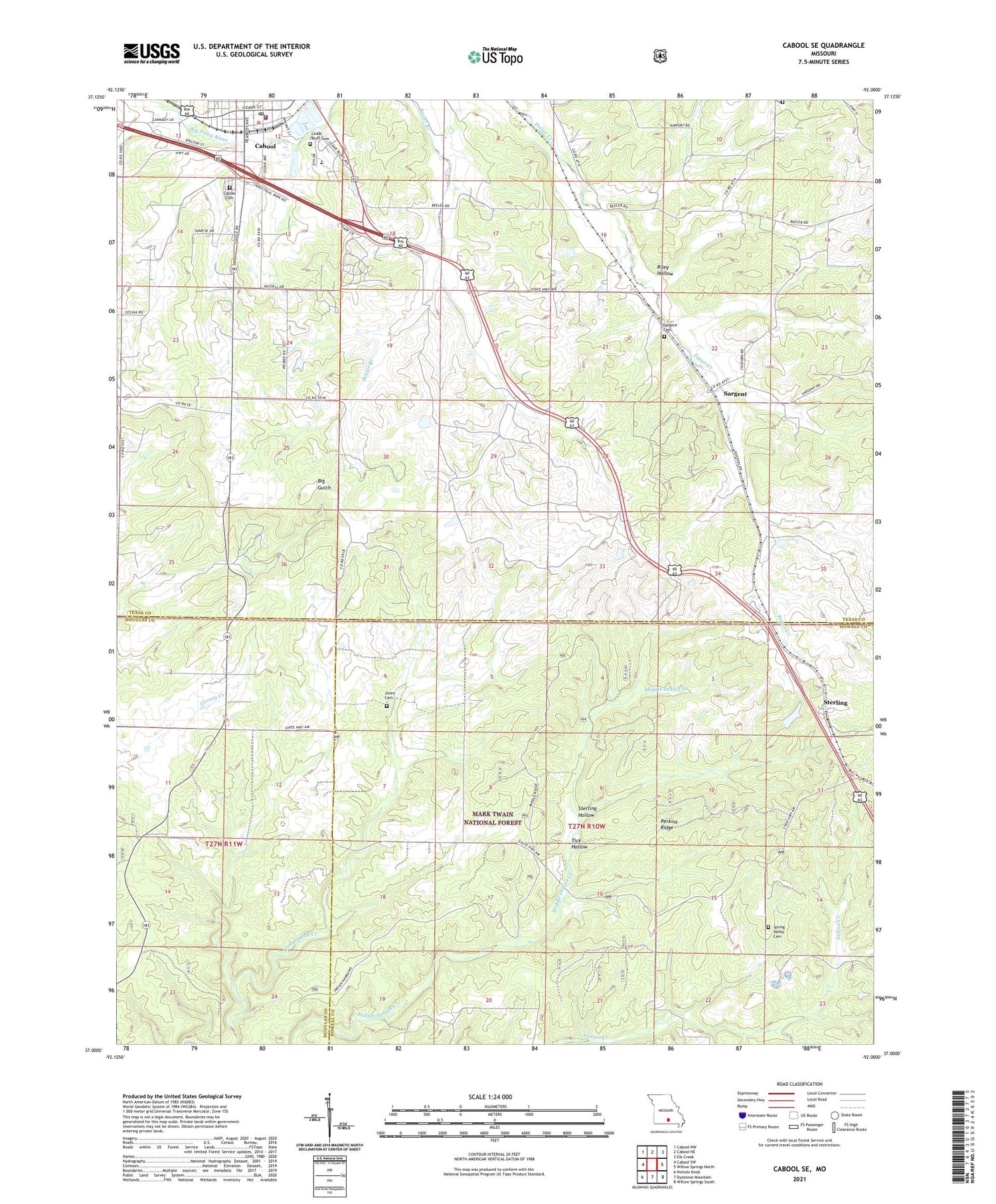 Cabool SE Missouri US Topo Map Image