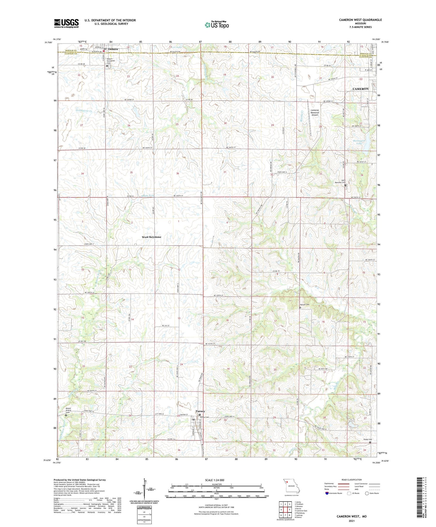 Cameron West Missouri US Topo Map Image