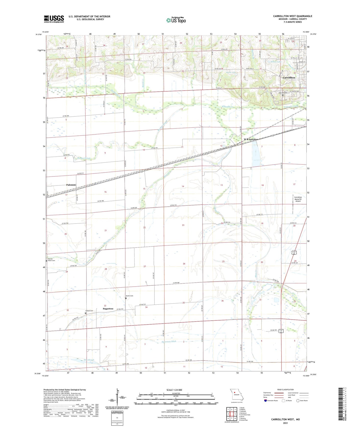 Carrollton West Missouri US Topo Map Image