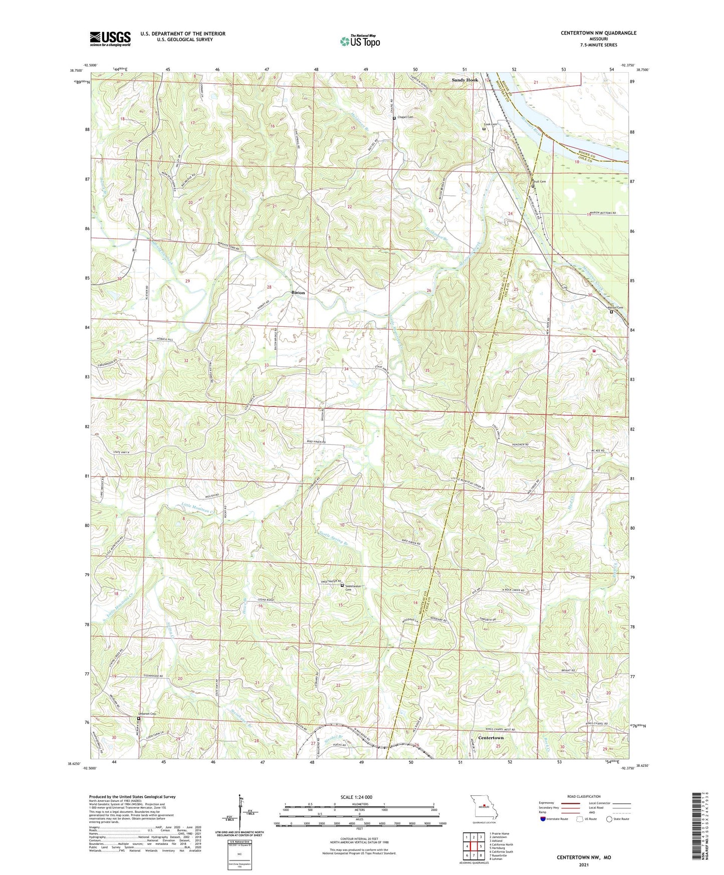 Centertown NW Missouri US Topo Map Image