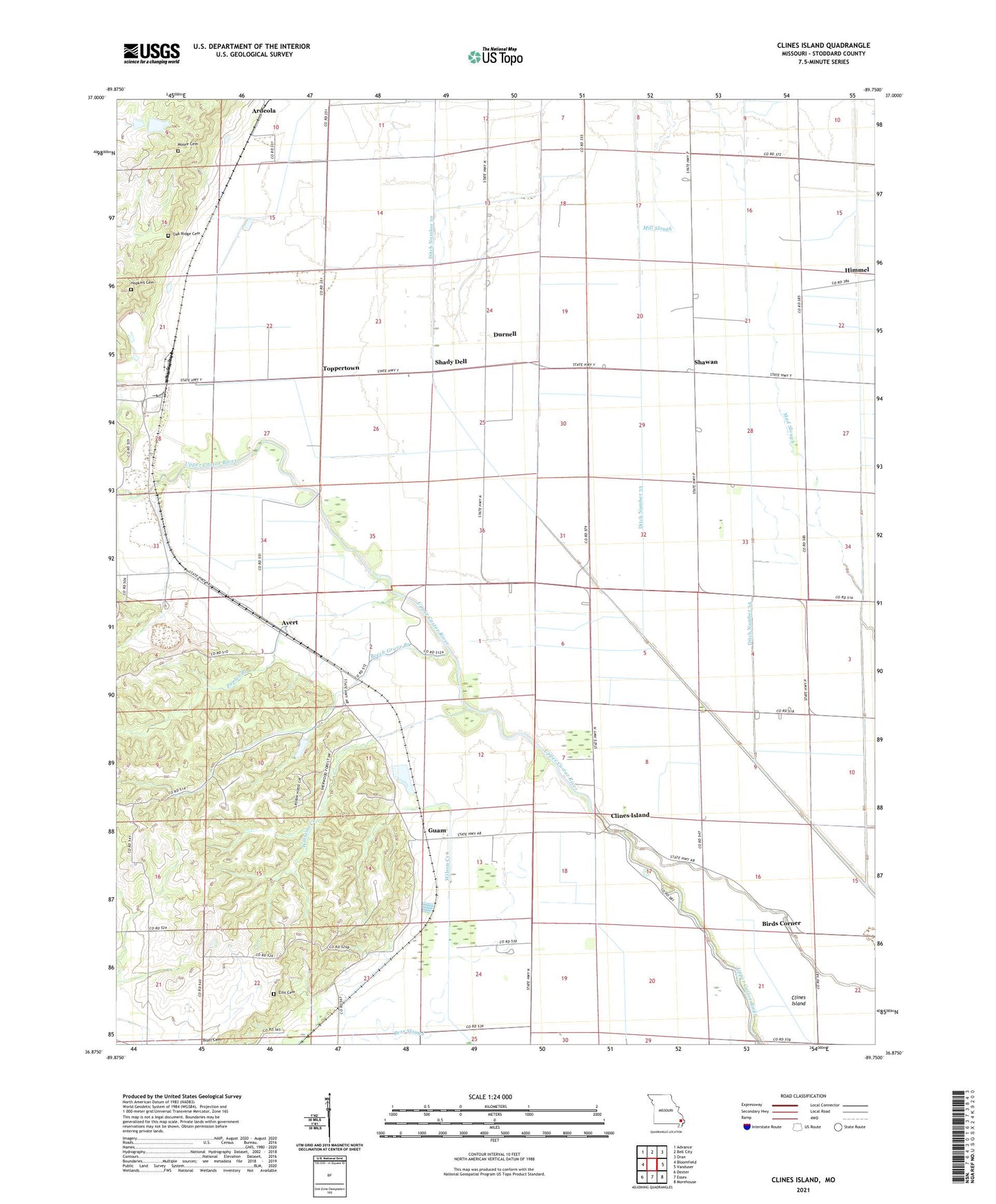 Clines Island Missouri US Topo Map Image