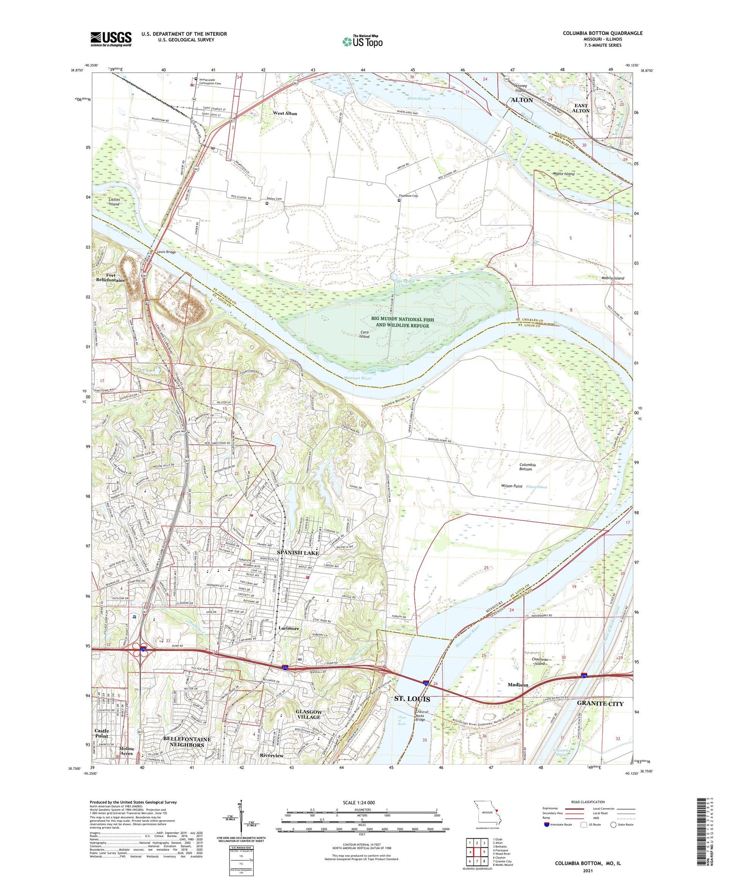 Columbia Bottom Missouri US Topo Map Image