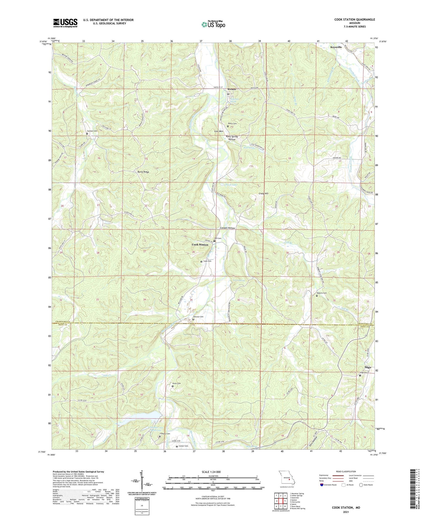 Cook Station Missouri US Topo Map Image