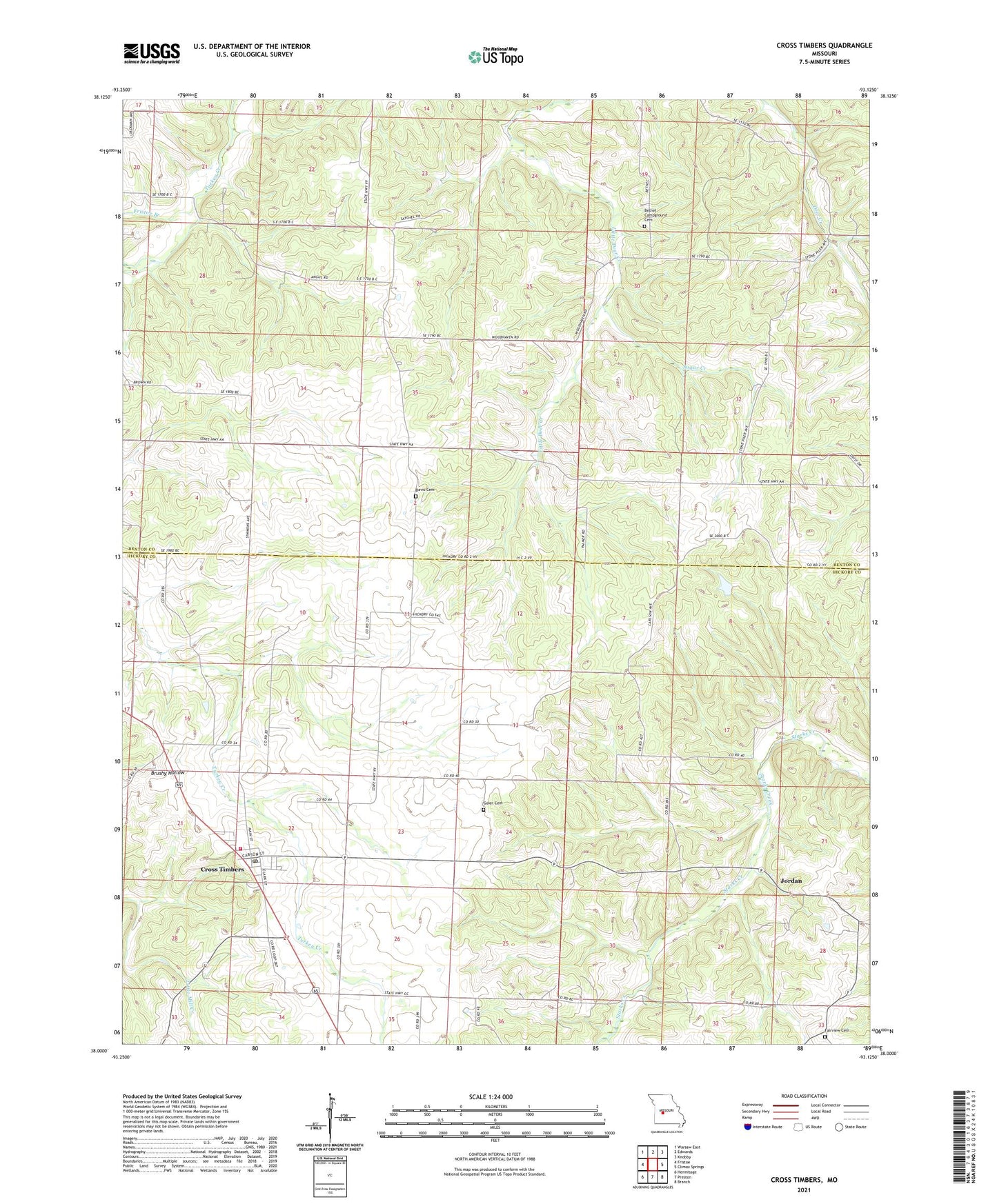 Cross Timbers Missouri US Topo Map Image