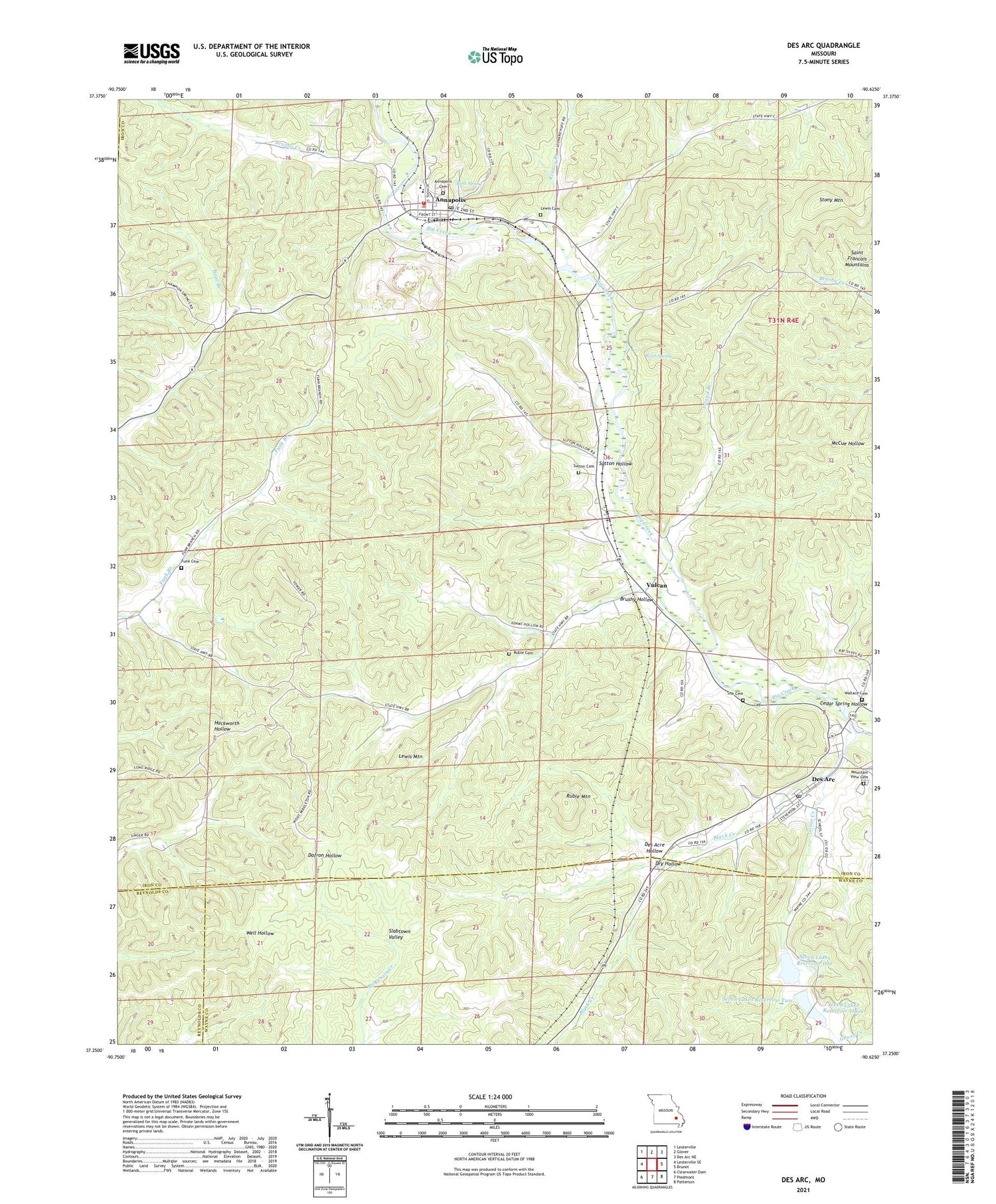 Des Arc Missouri US Topo Map Image