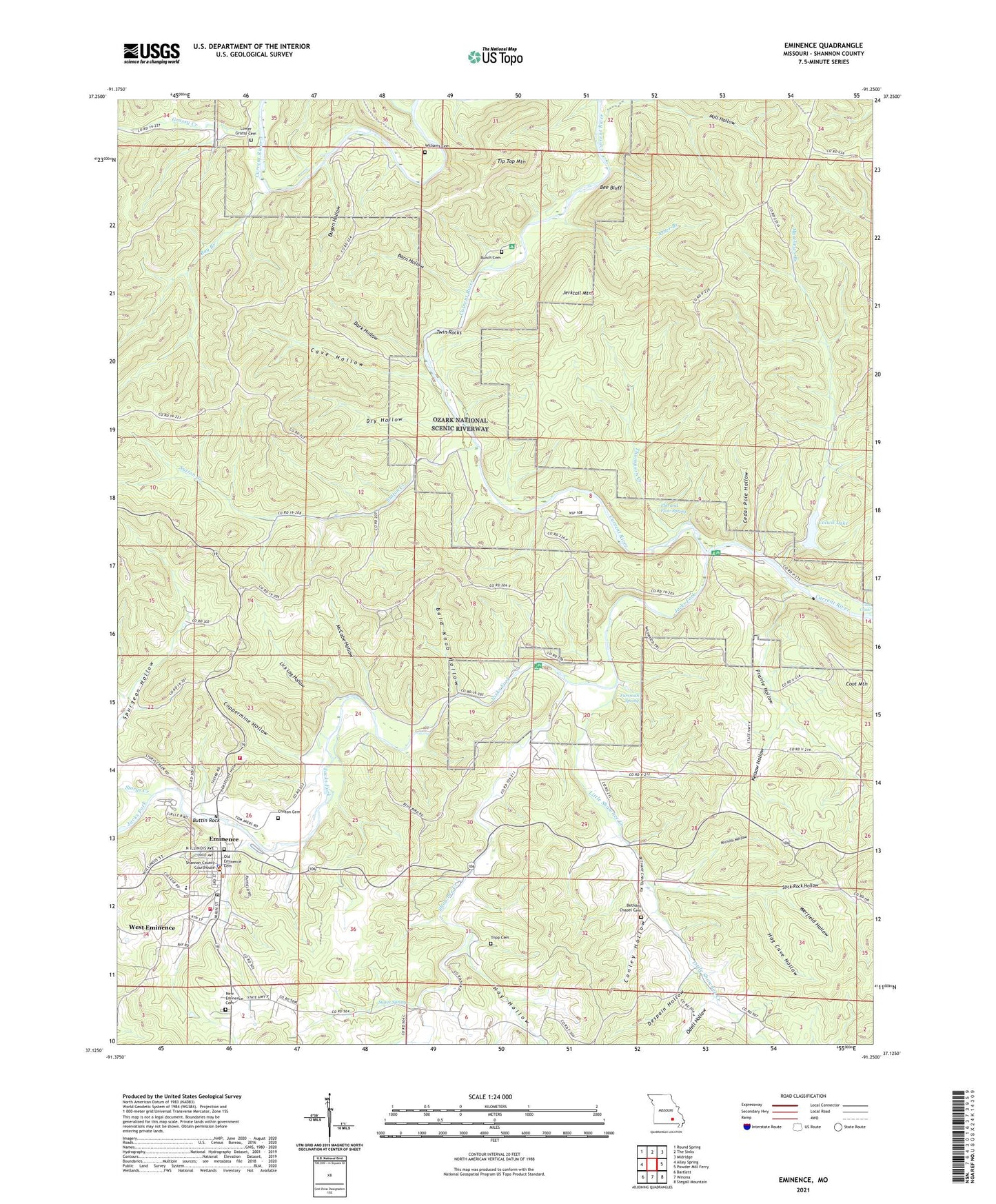 Eminence Missouri US Topo Map Image