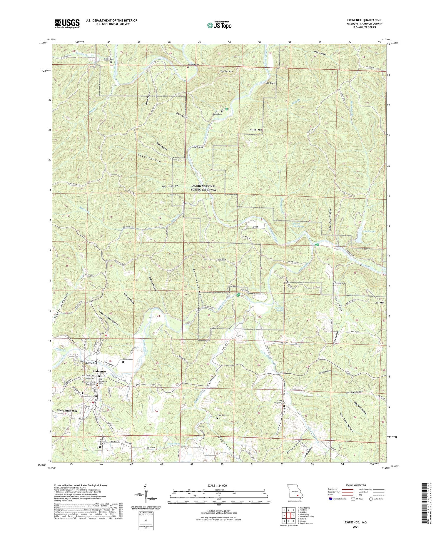 Eminence Missouri US Topo Map Image