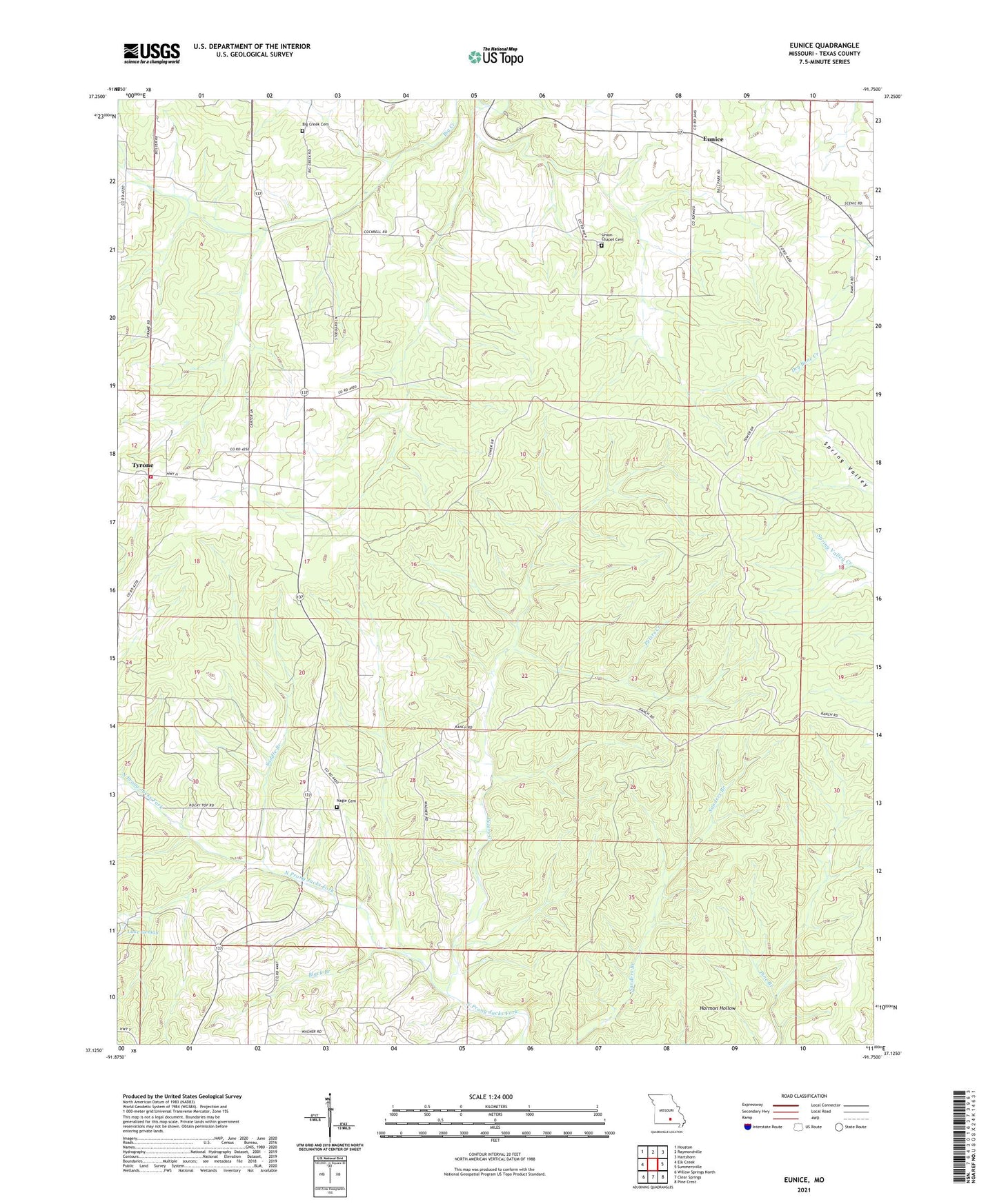Eunice Missouri US Topo Map Image