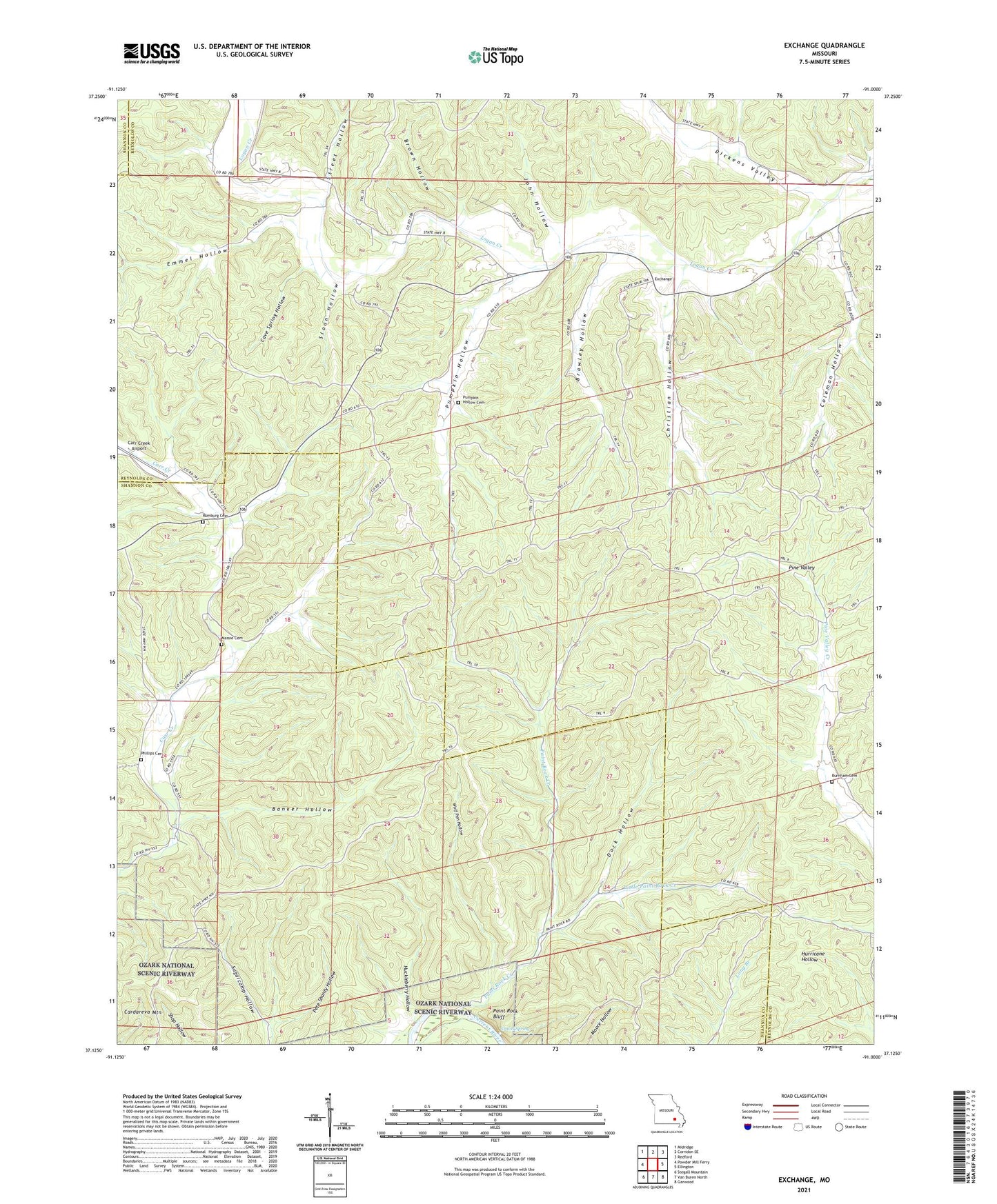 Exchange Missouri US Topo Map Image