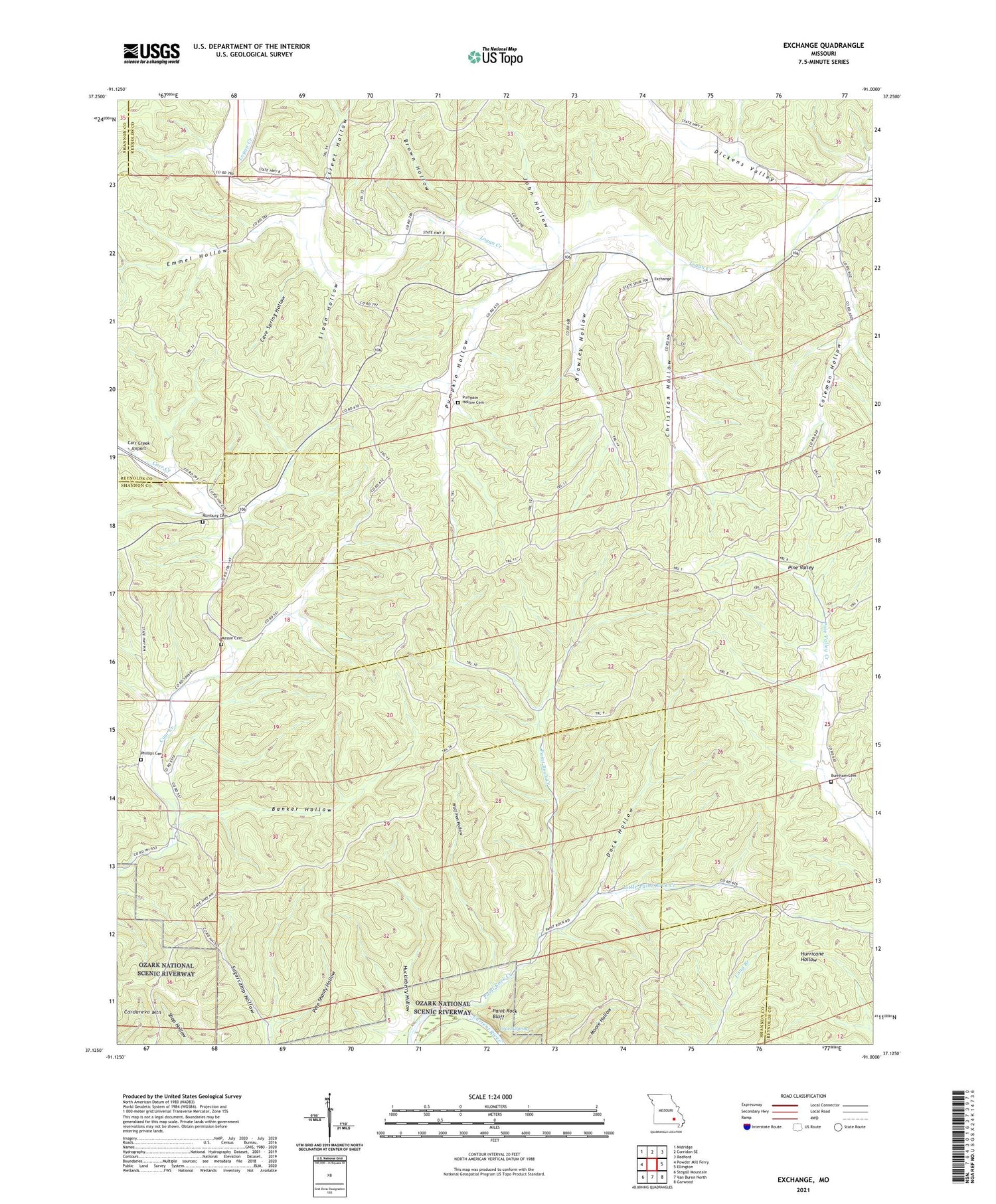 Exchange Missouri US Topo Map Image