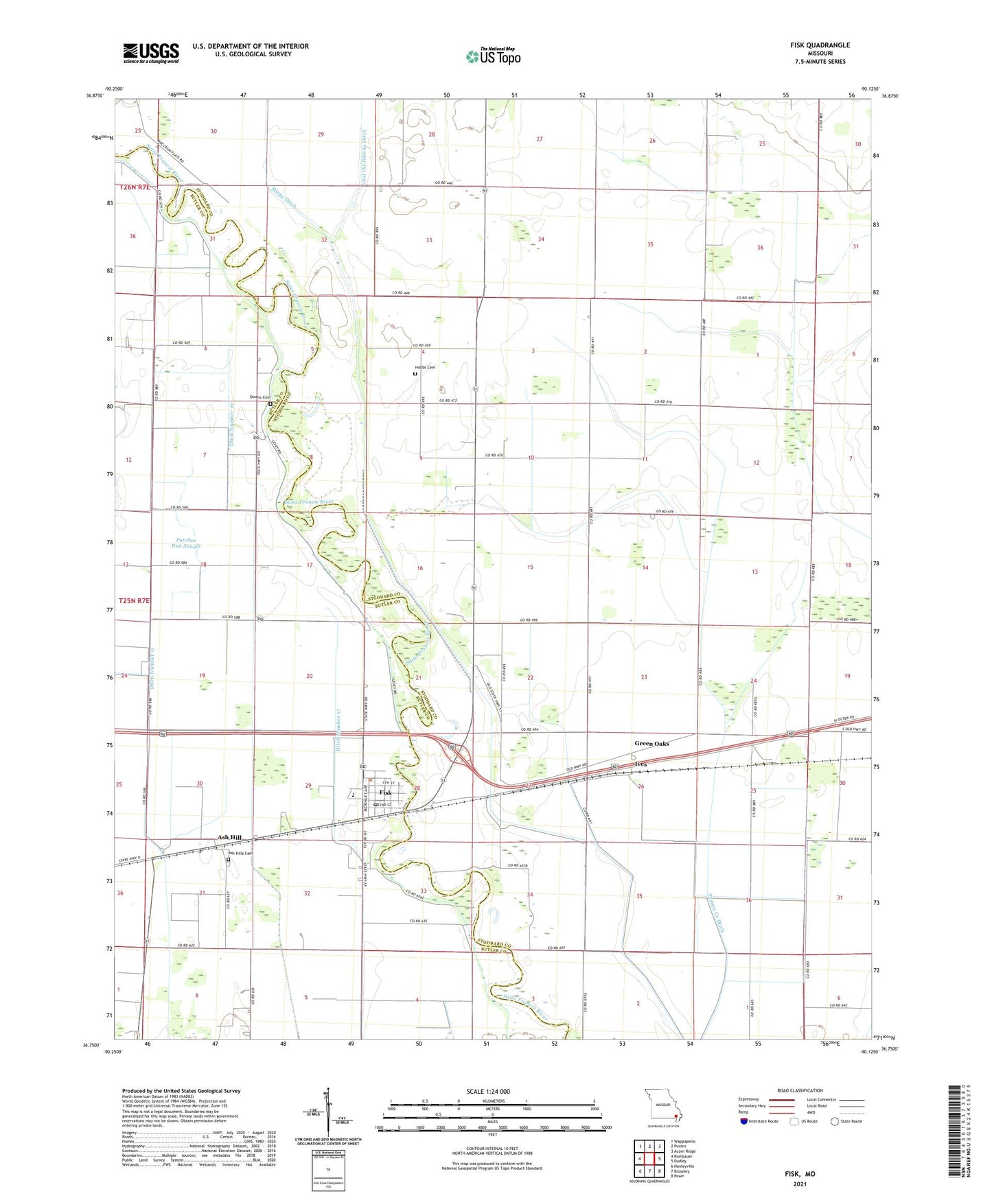 Fisk Missouri US Topo Map Image