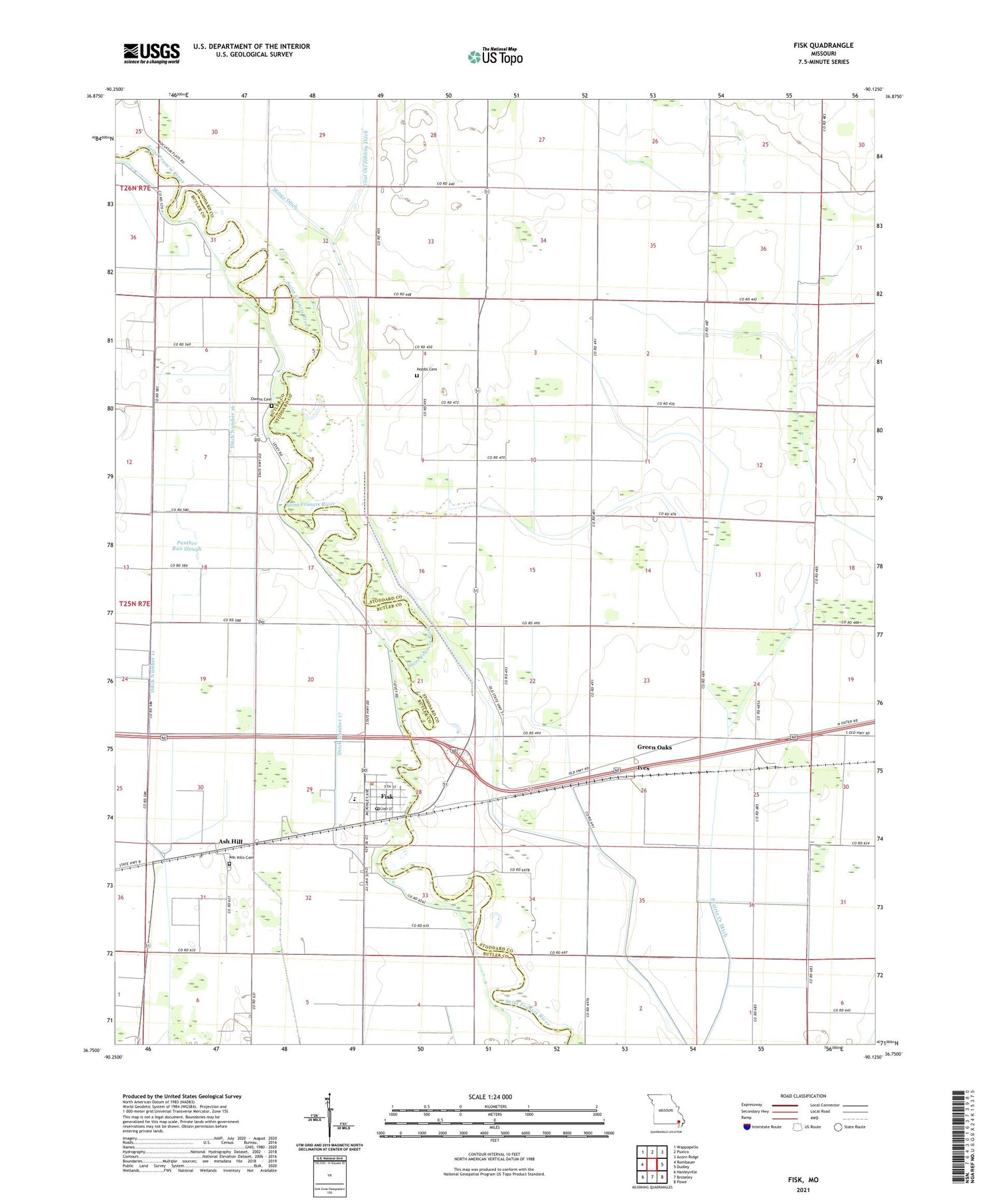 Fisk Missouri US Topo Map Image