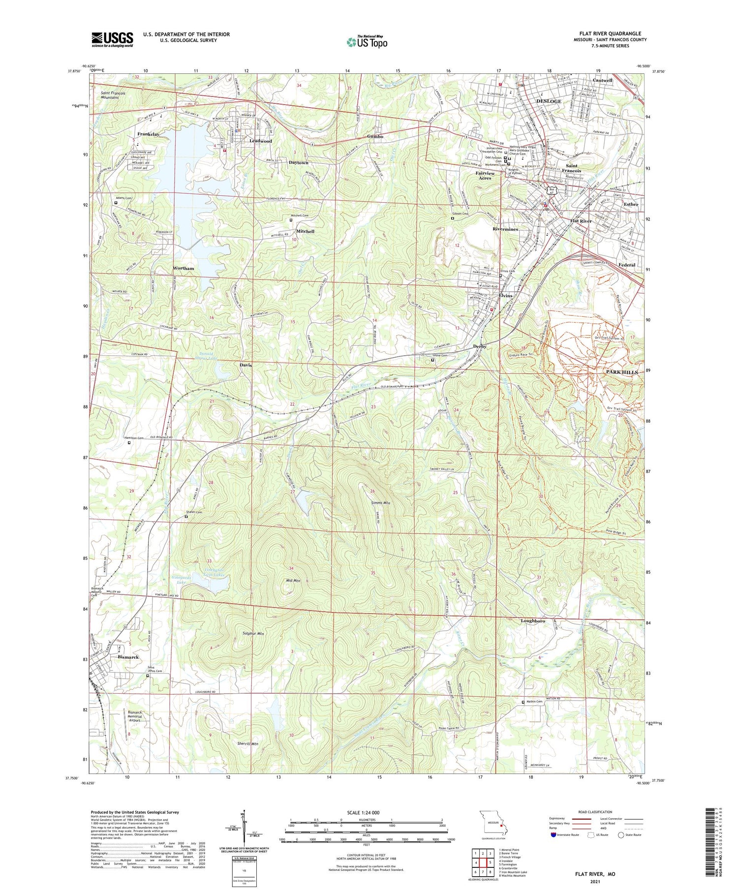 Flat River Missouri US Topo Map Image