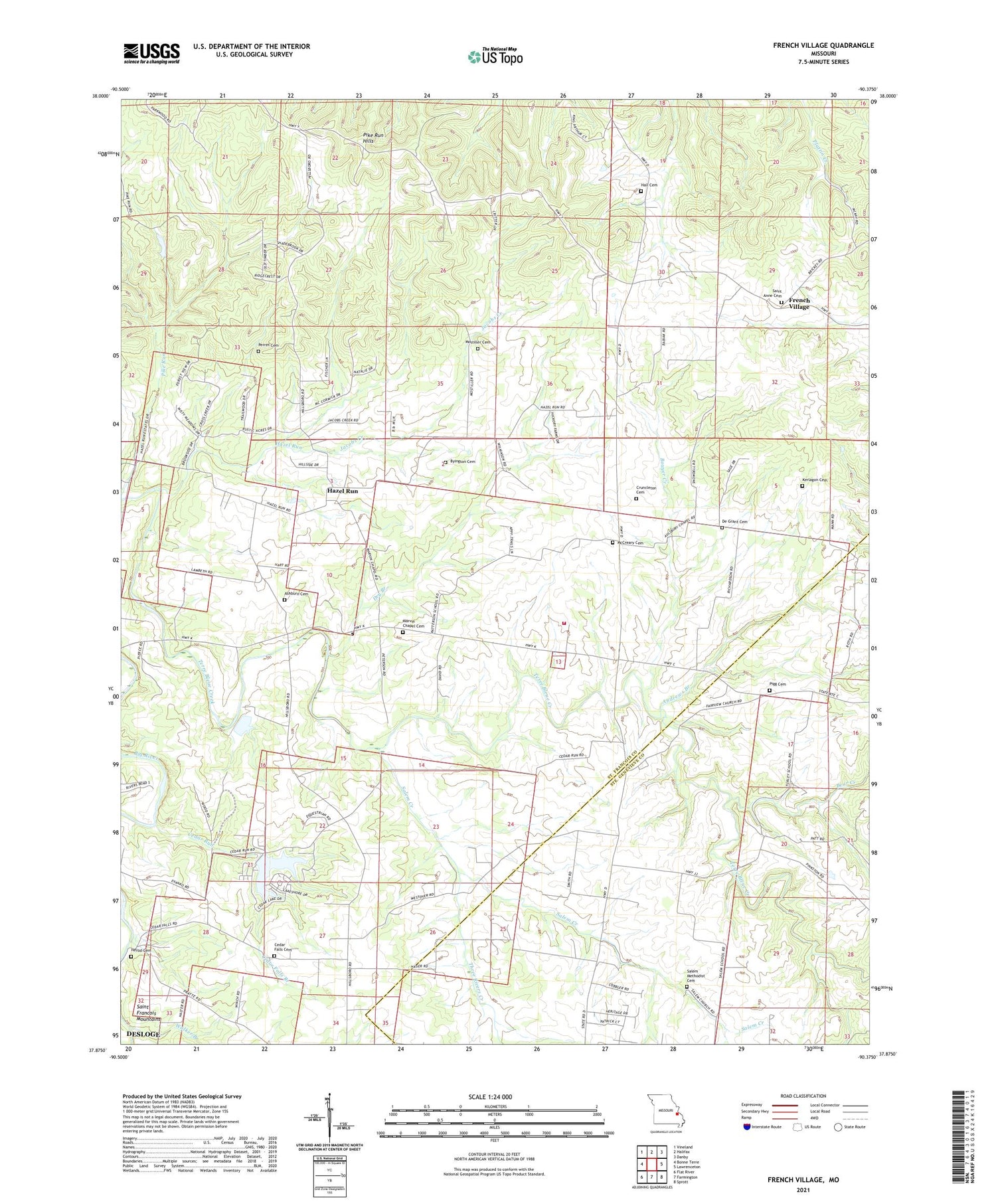 French Village Missouri US Topo Map Image