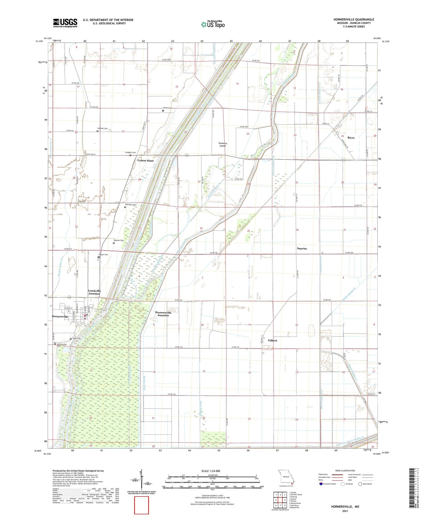 Hornersville Missouri US Topo Map Image