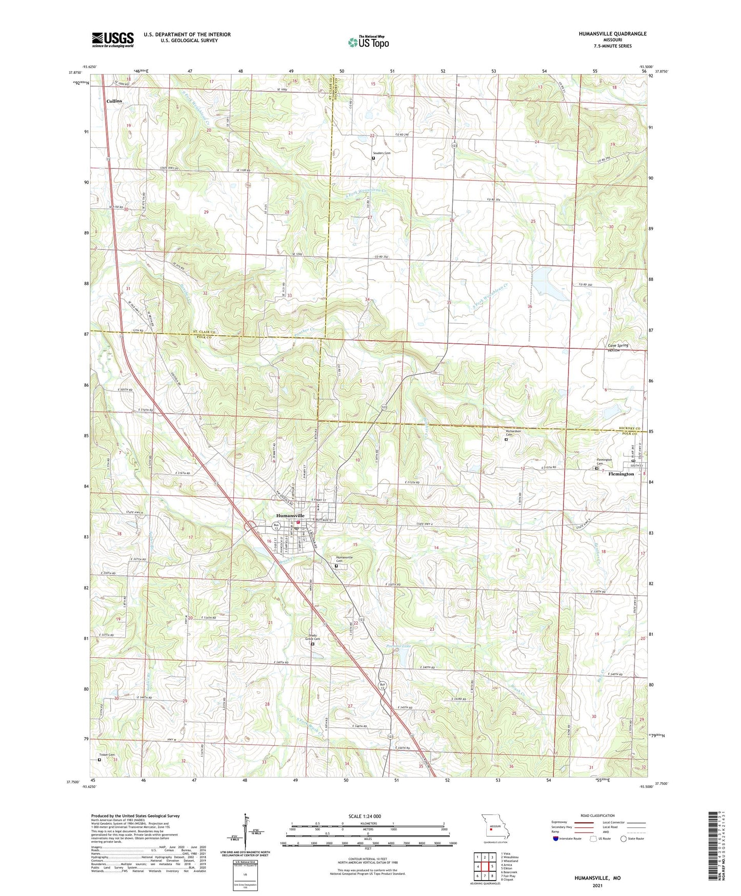 Humansville Missouri US Topo Map Image