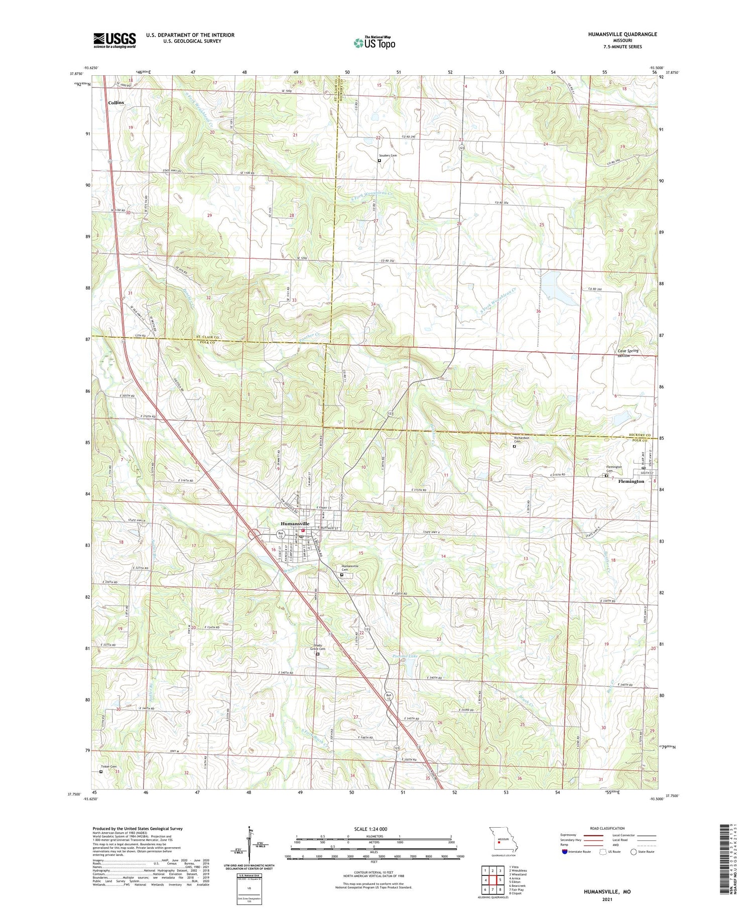 Humansville Missouri US Topo Map Image