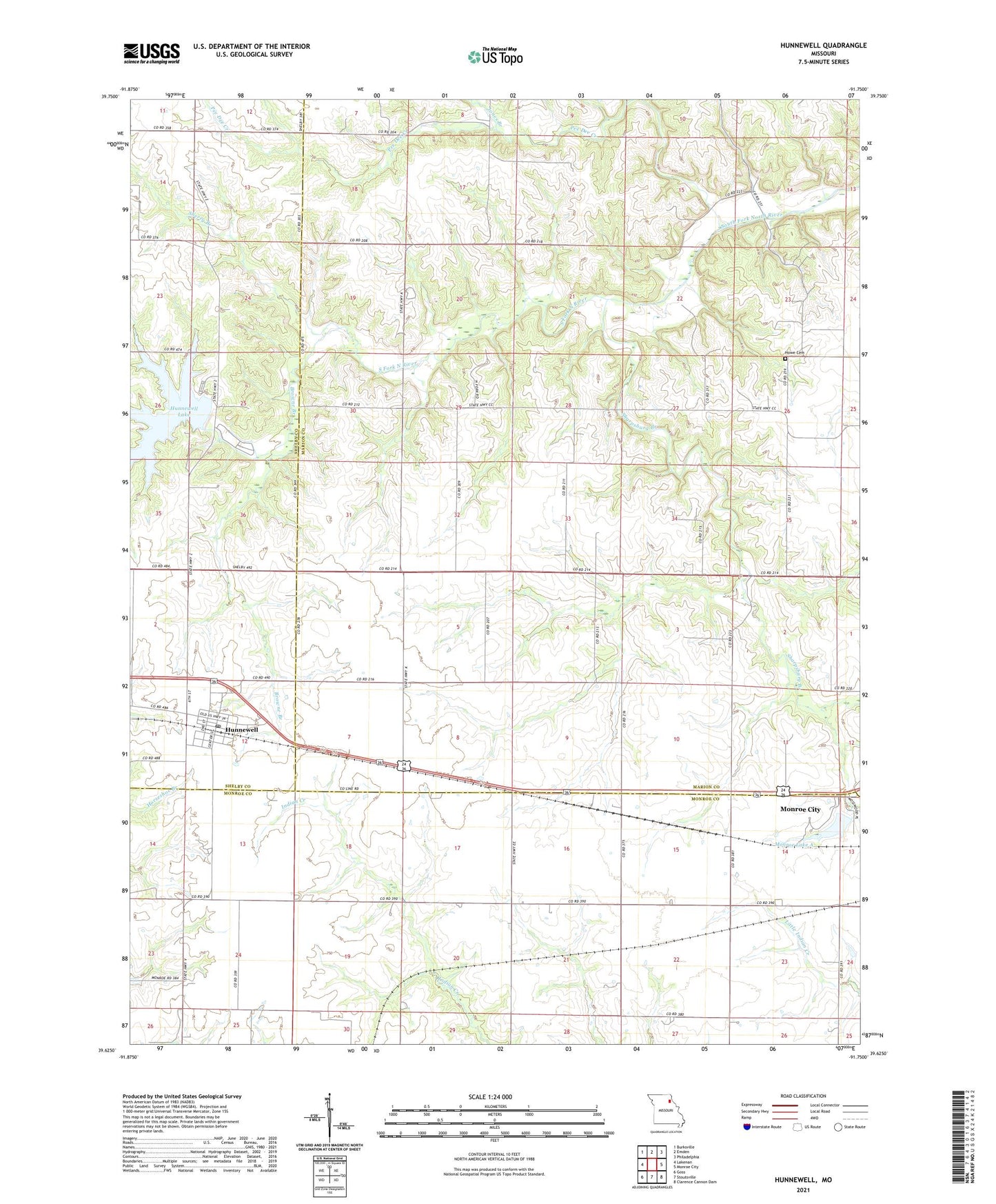 Hunnewell Missouri US Topo Map Image