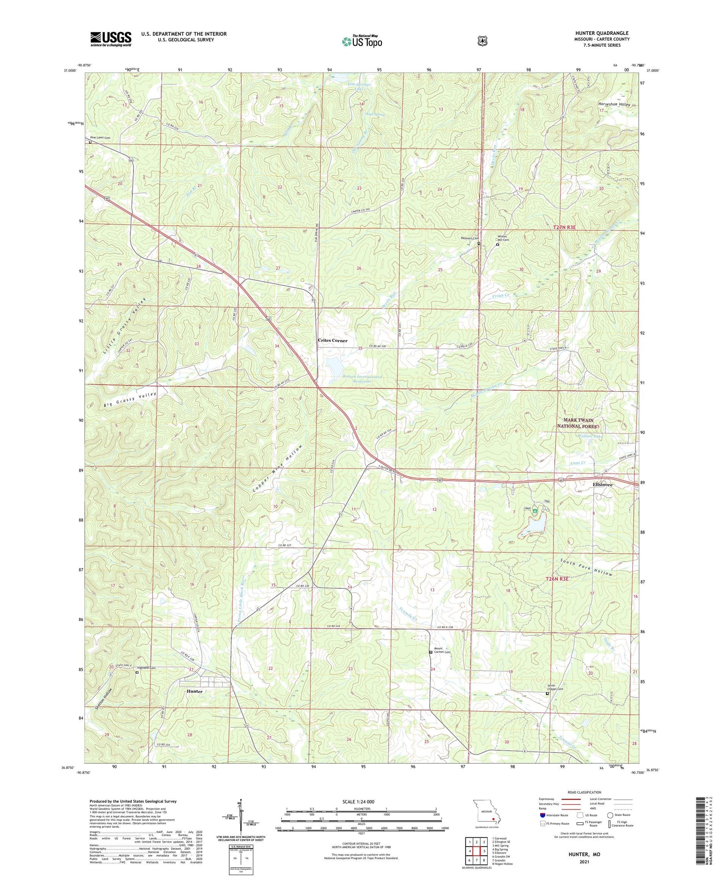 Hunter Missouri US Topo Map Image