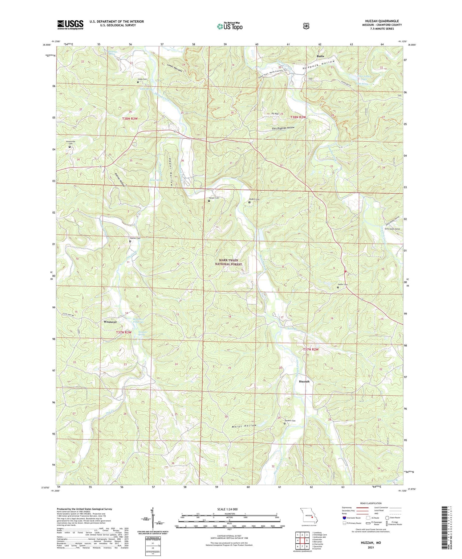 Huzzah Missouri US Topo Map Image