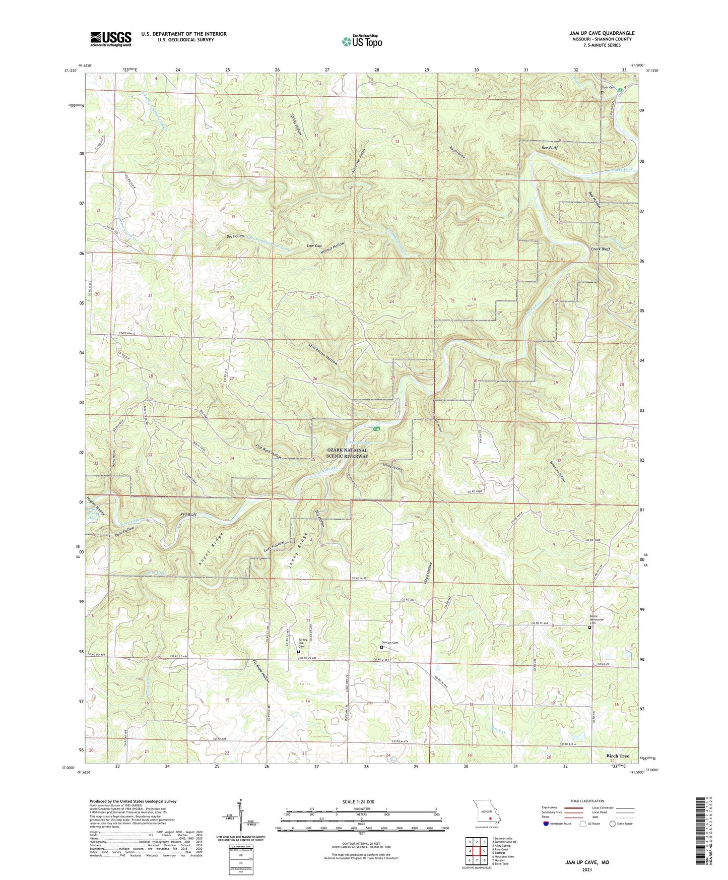 Jam Up Cave Missouri US Topo Map Image