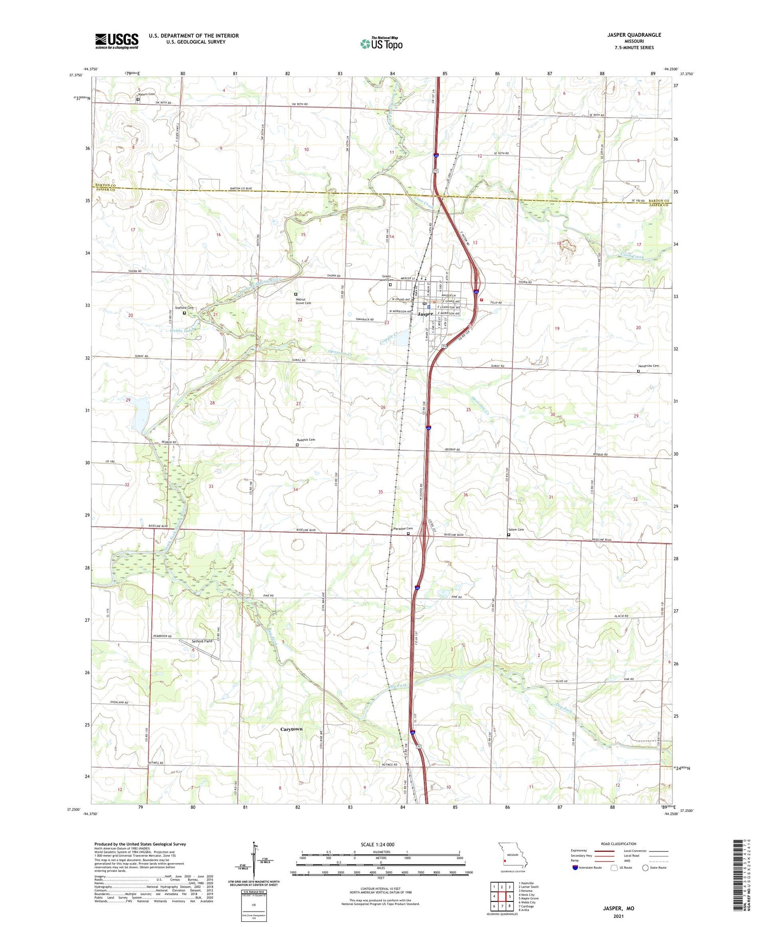 Jasper Missouri US Topo Map Image