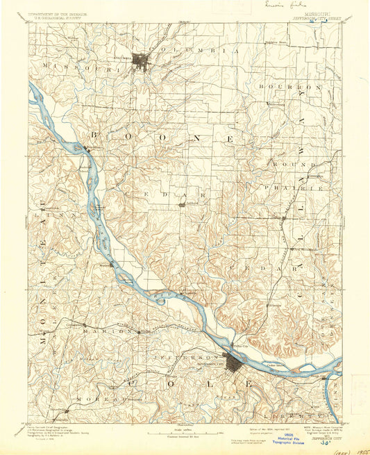 Historic 1894 Jefferson City Missouri 30'x30' Topo Map Image