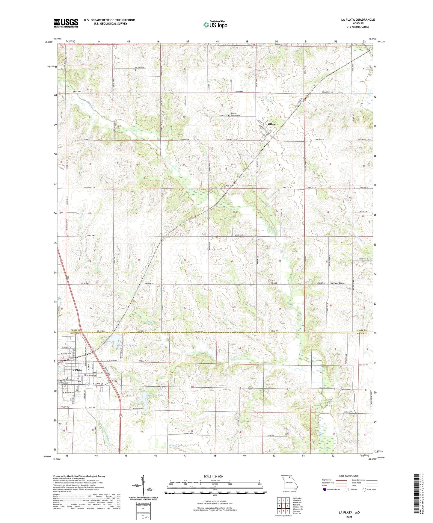 La Plata Missouri US Topo Map Image