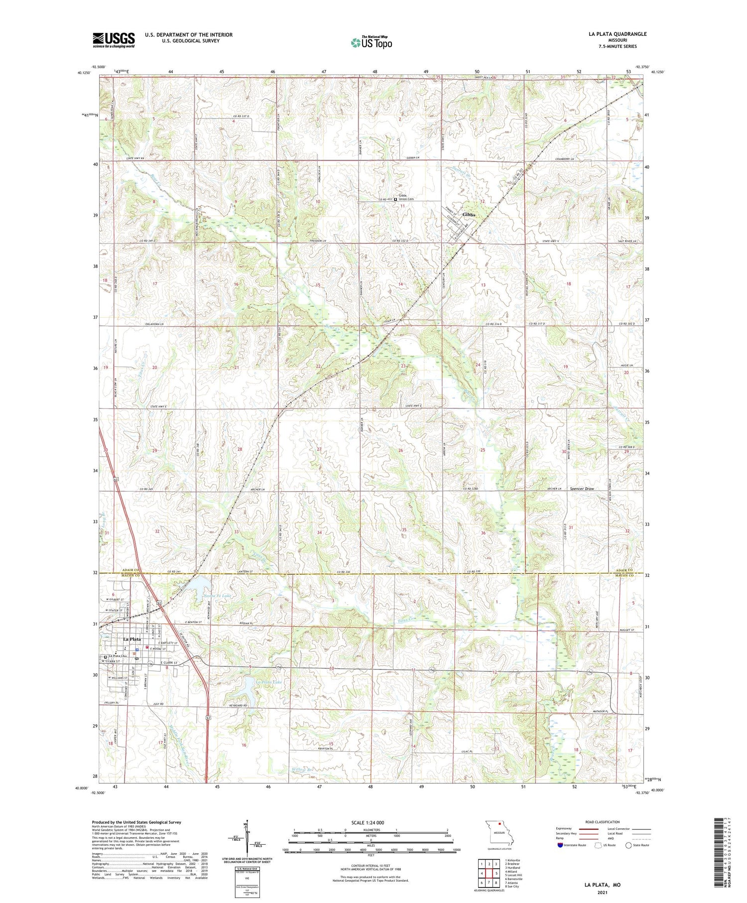 La Plata Missouri US Topo Map Image