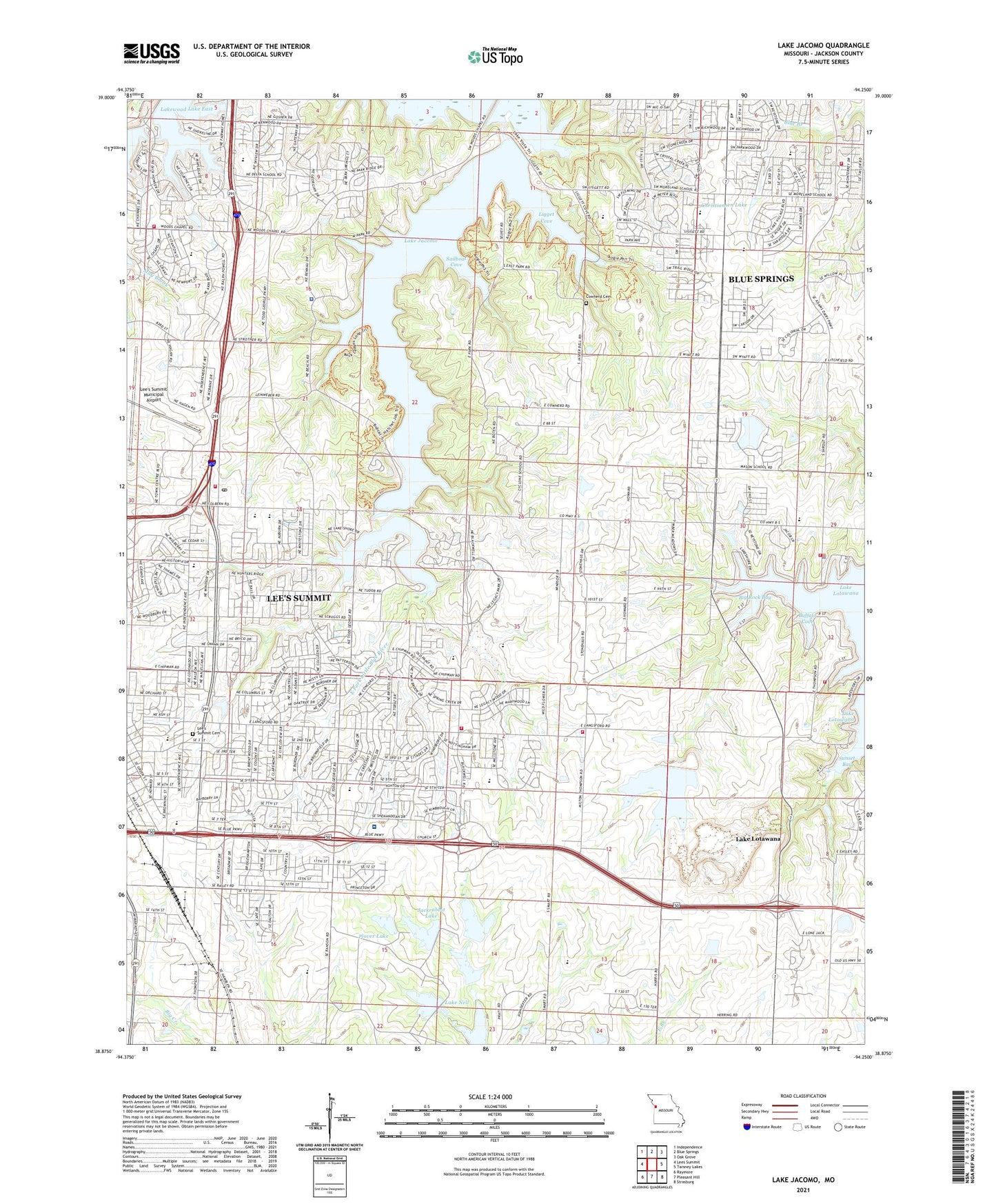 Lake Jacomo Missouri US Topo Map Image