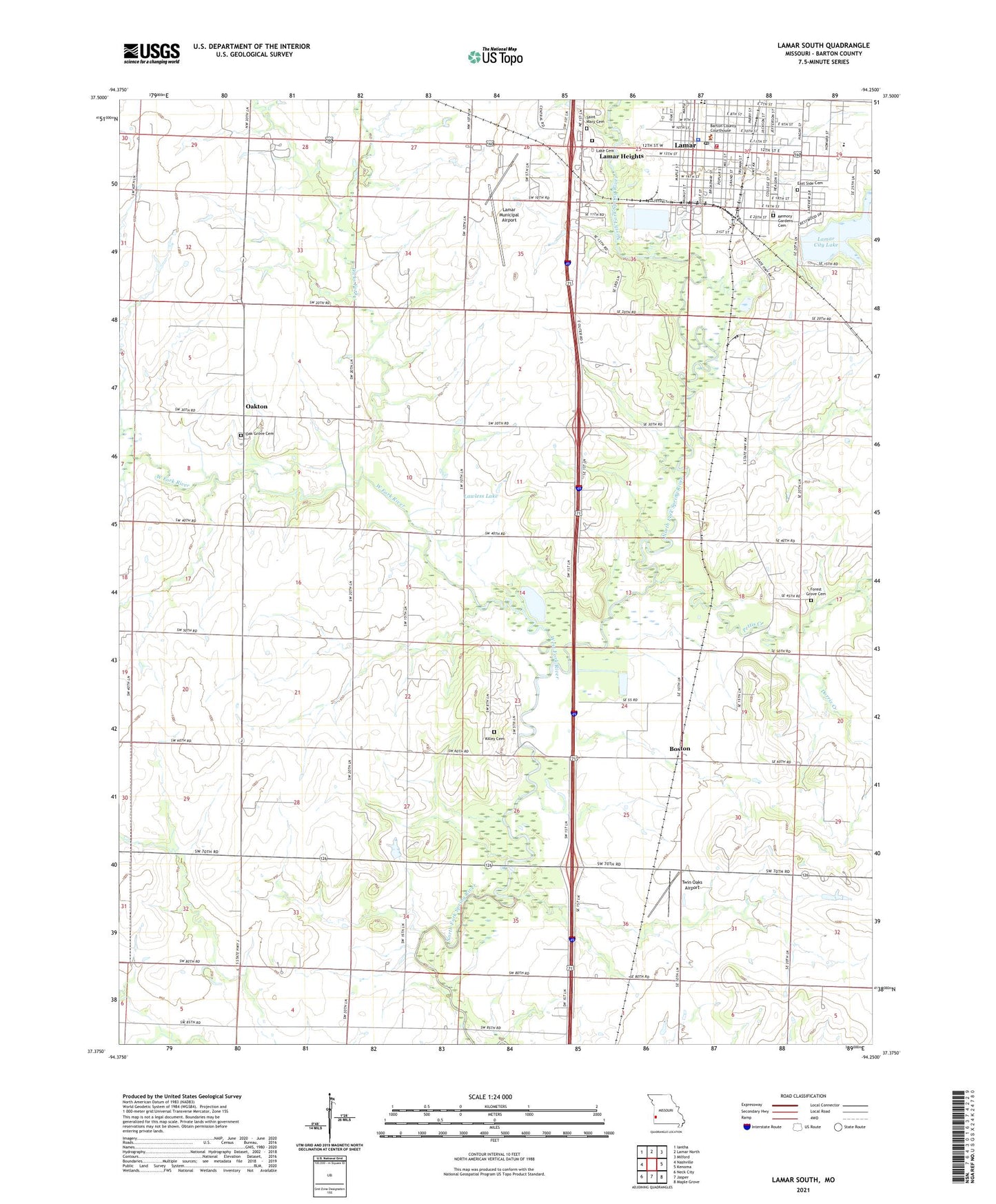 Lamar South Missouri US Topo Map Image
