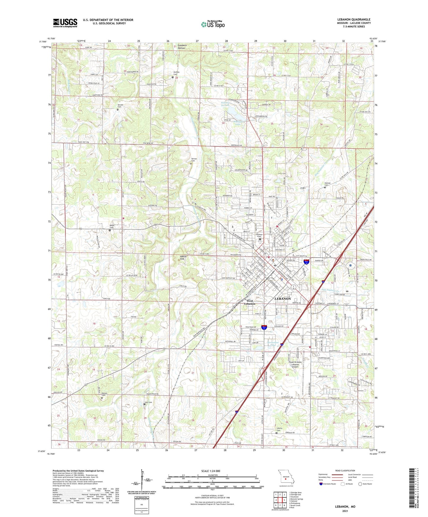 Lebanon Missouri US Topo Map Image