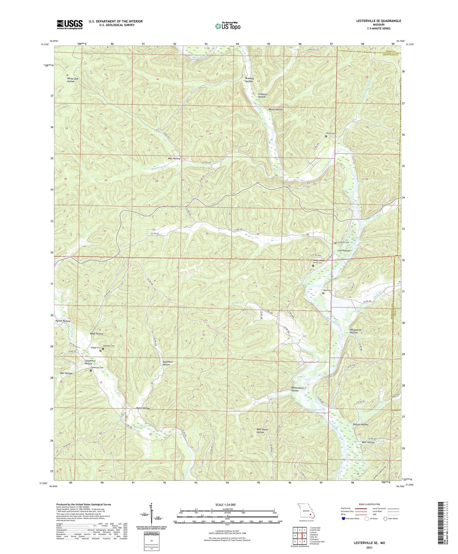 Lesterville SE Missouri US Topo Map Image