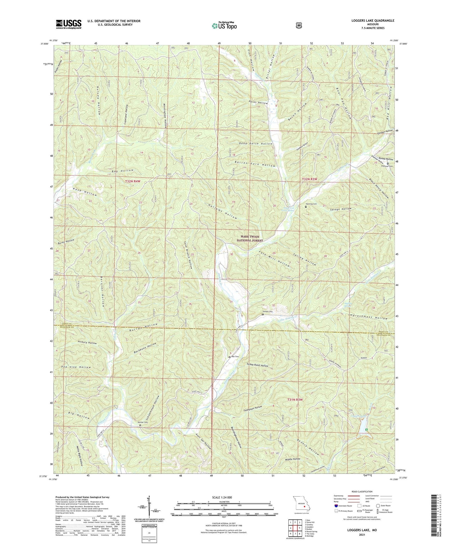 Loggers Lake Missouri US Topo Map Image
