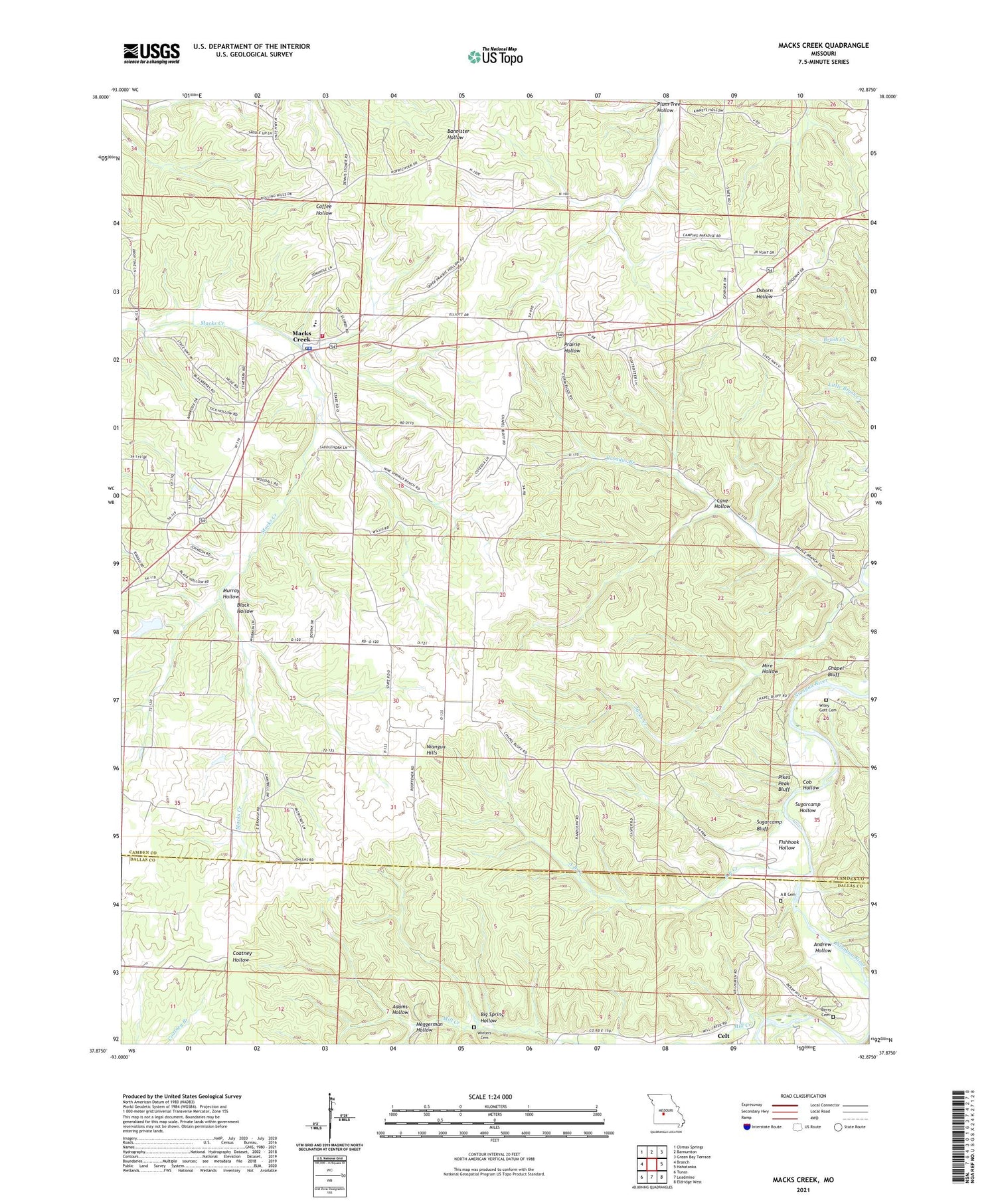 Macks Creek Missouri US Topo Map Image