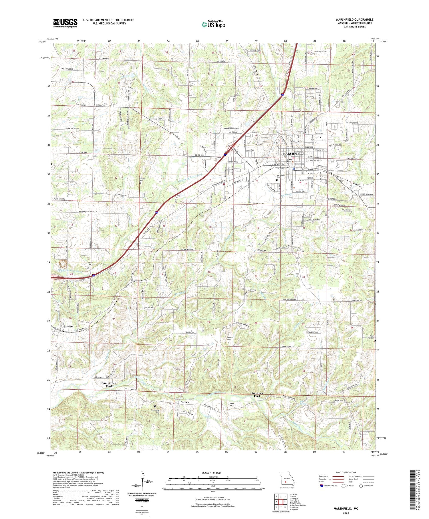 Marshfield Missouri US Topo Map Image