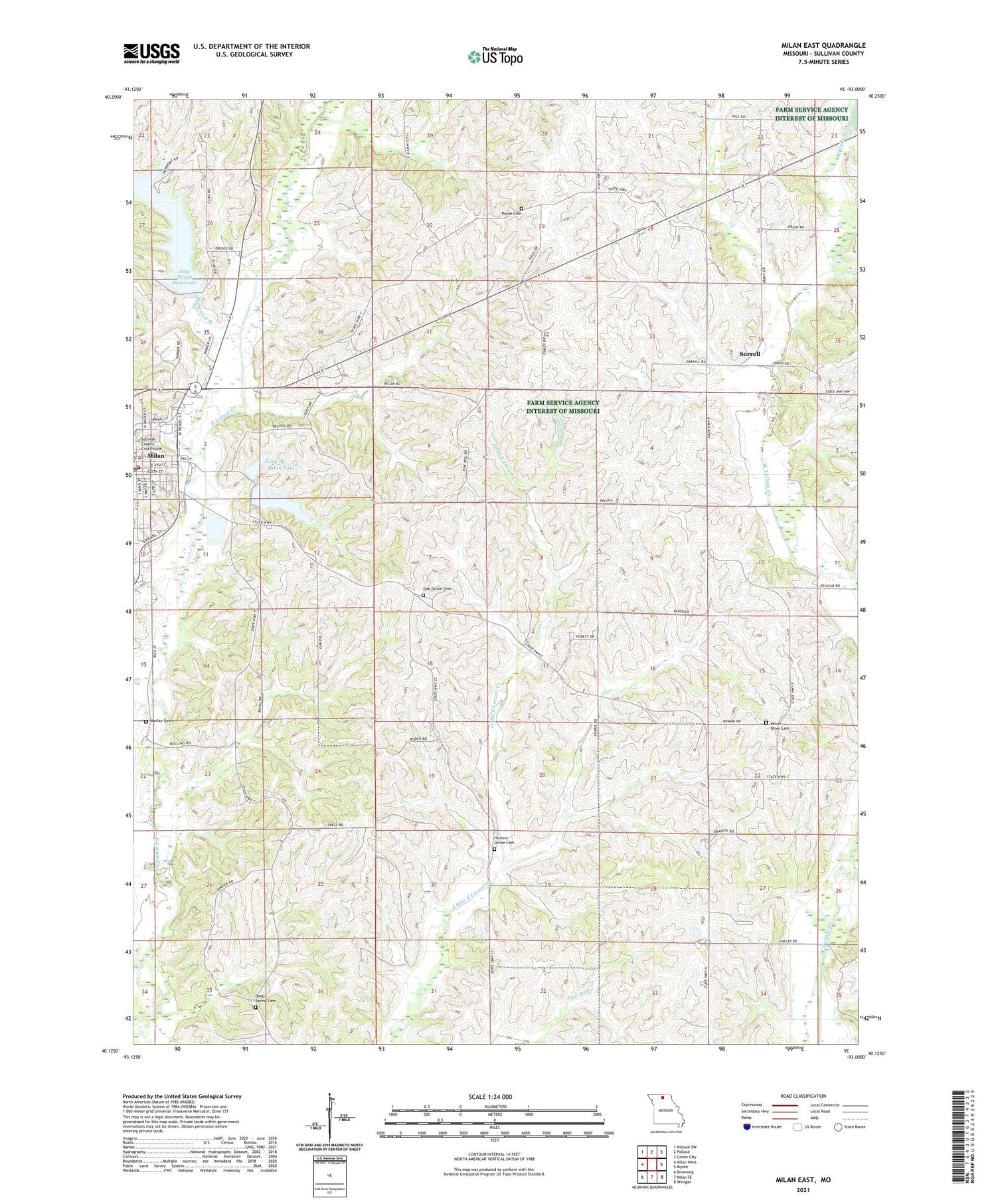 Milan East Missouri US Topo Map Image