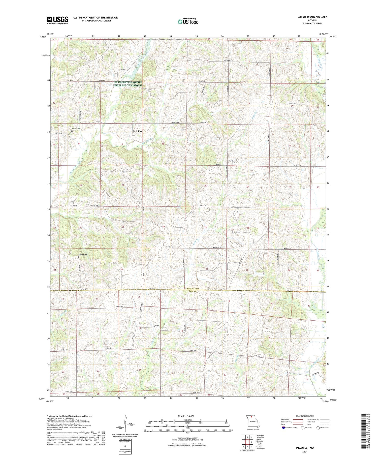 Milan SE Missouri US Topo Map Image