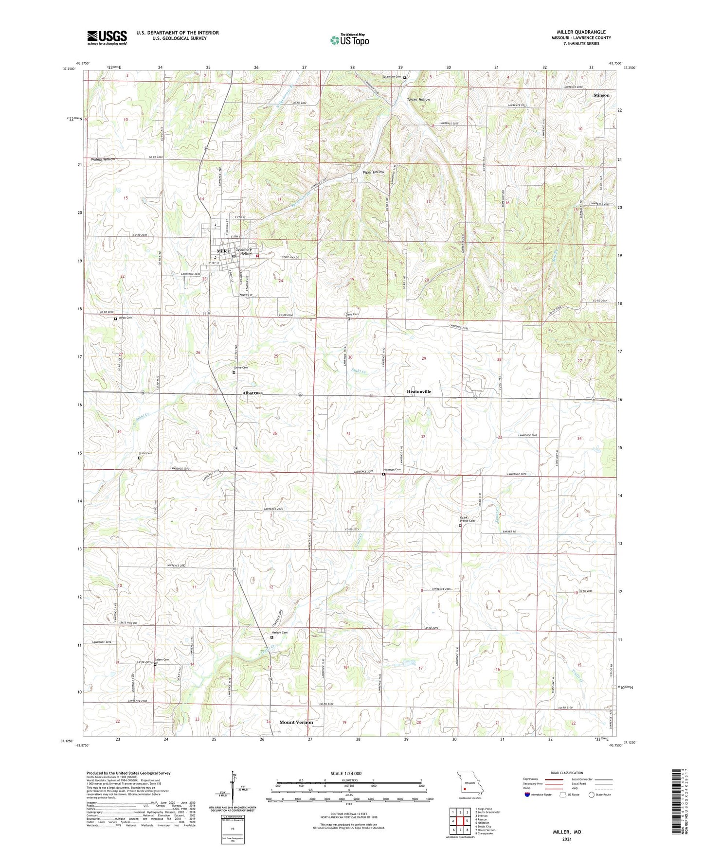 Miller Missouri US Topo Map Image