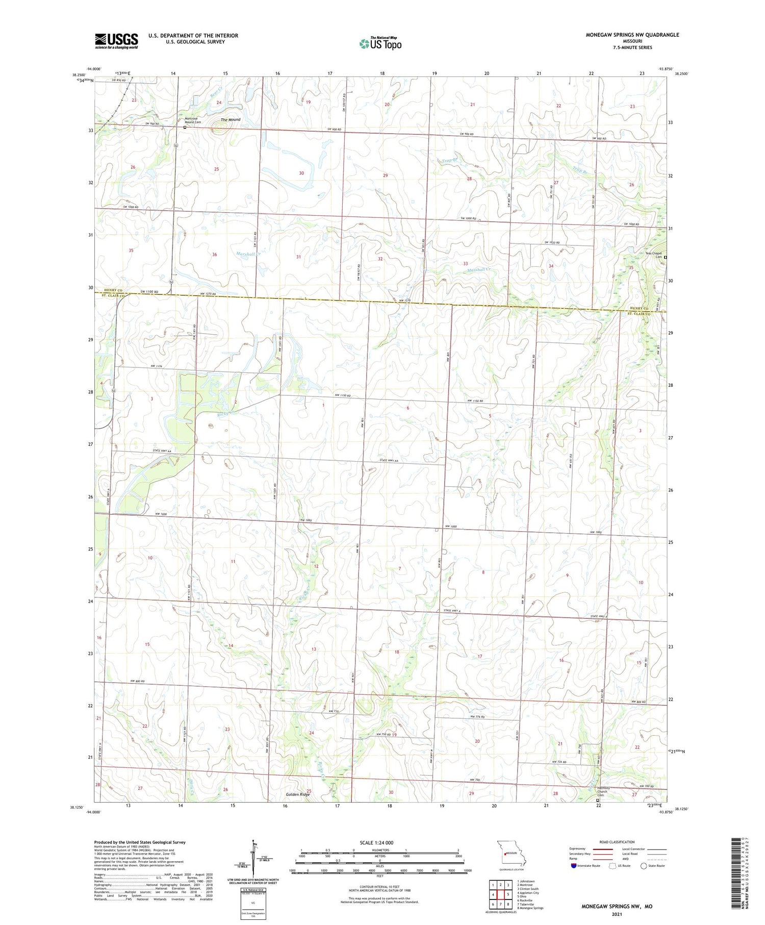 Monegaw Springs NW Missouri US Topo Map Image
