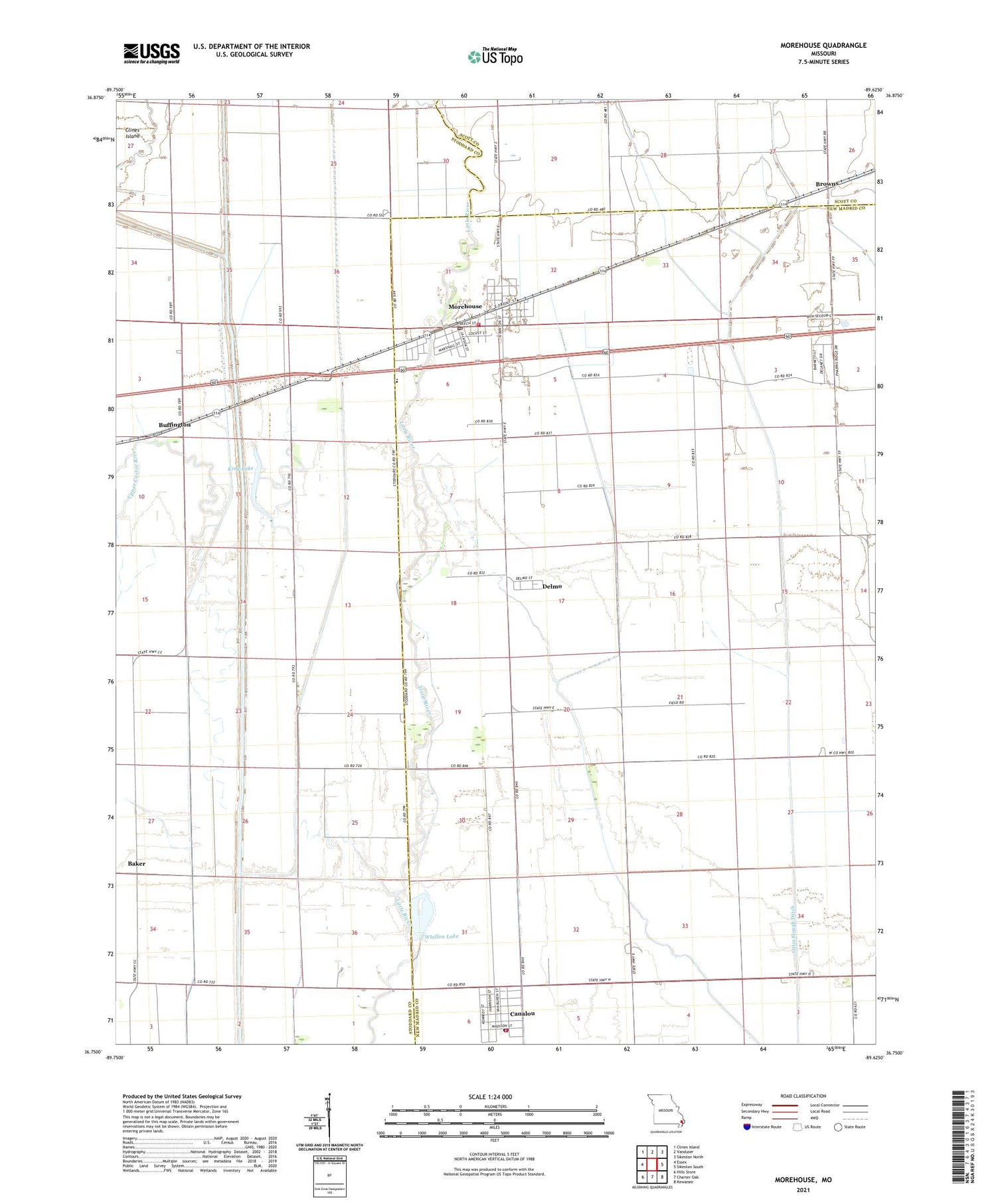 Morehouse Missouri US Topo Map Image