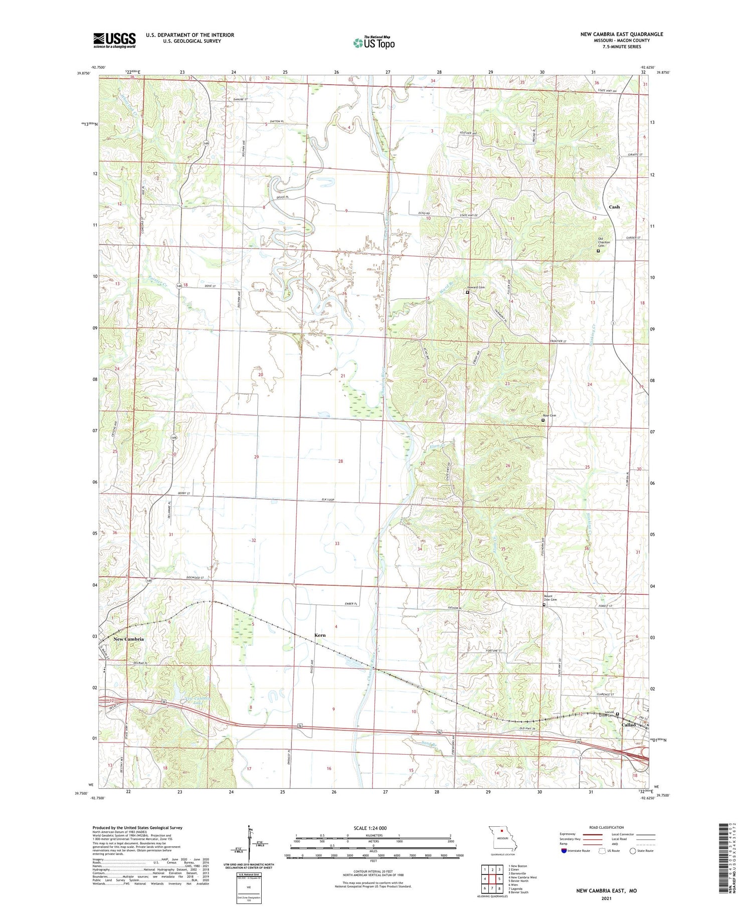 New Cambria East Missouri US Topo Map Image