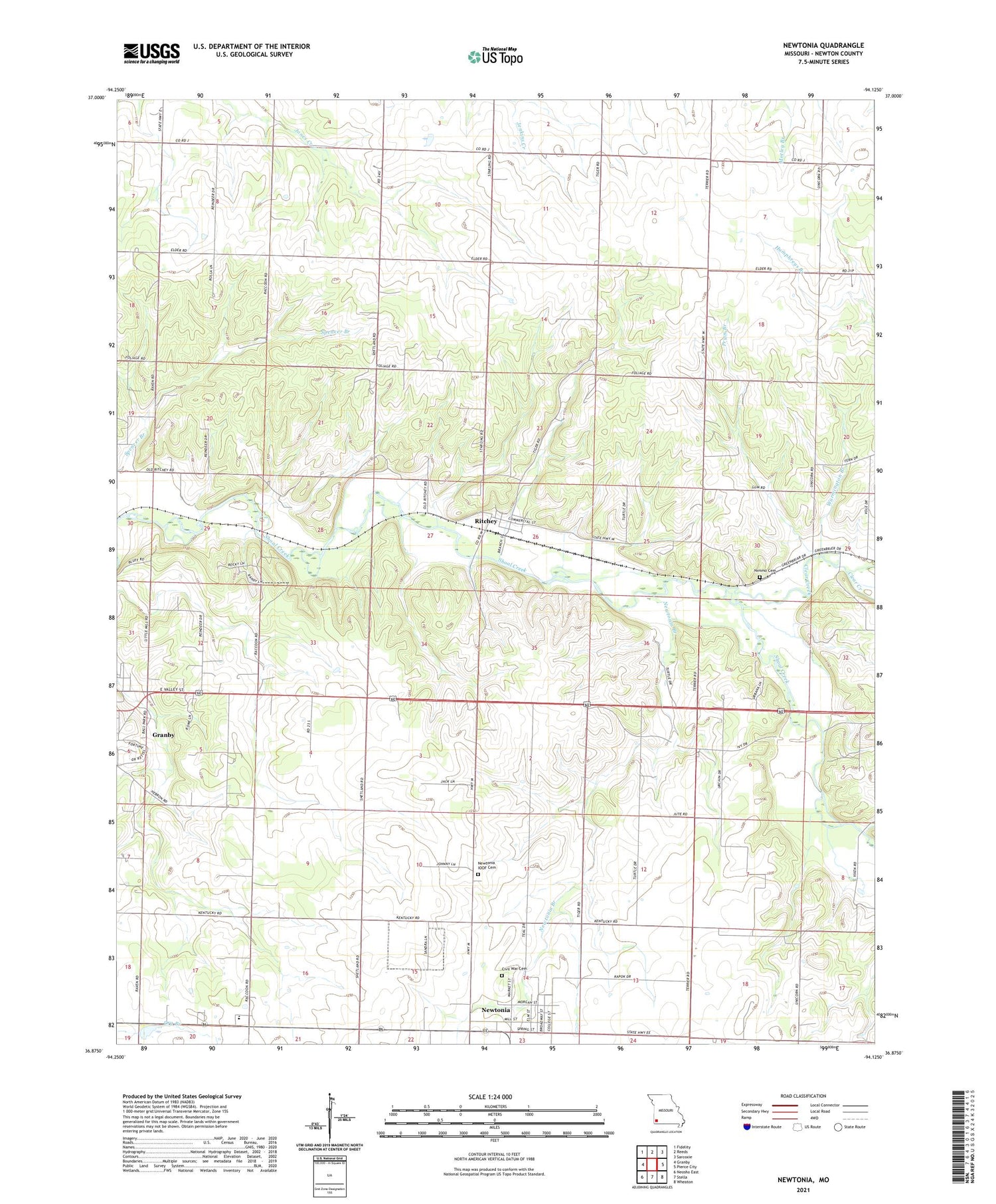 Newtonia Missouri US Topo Map Image
