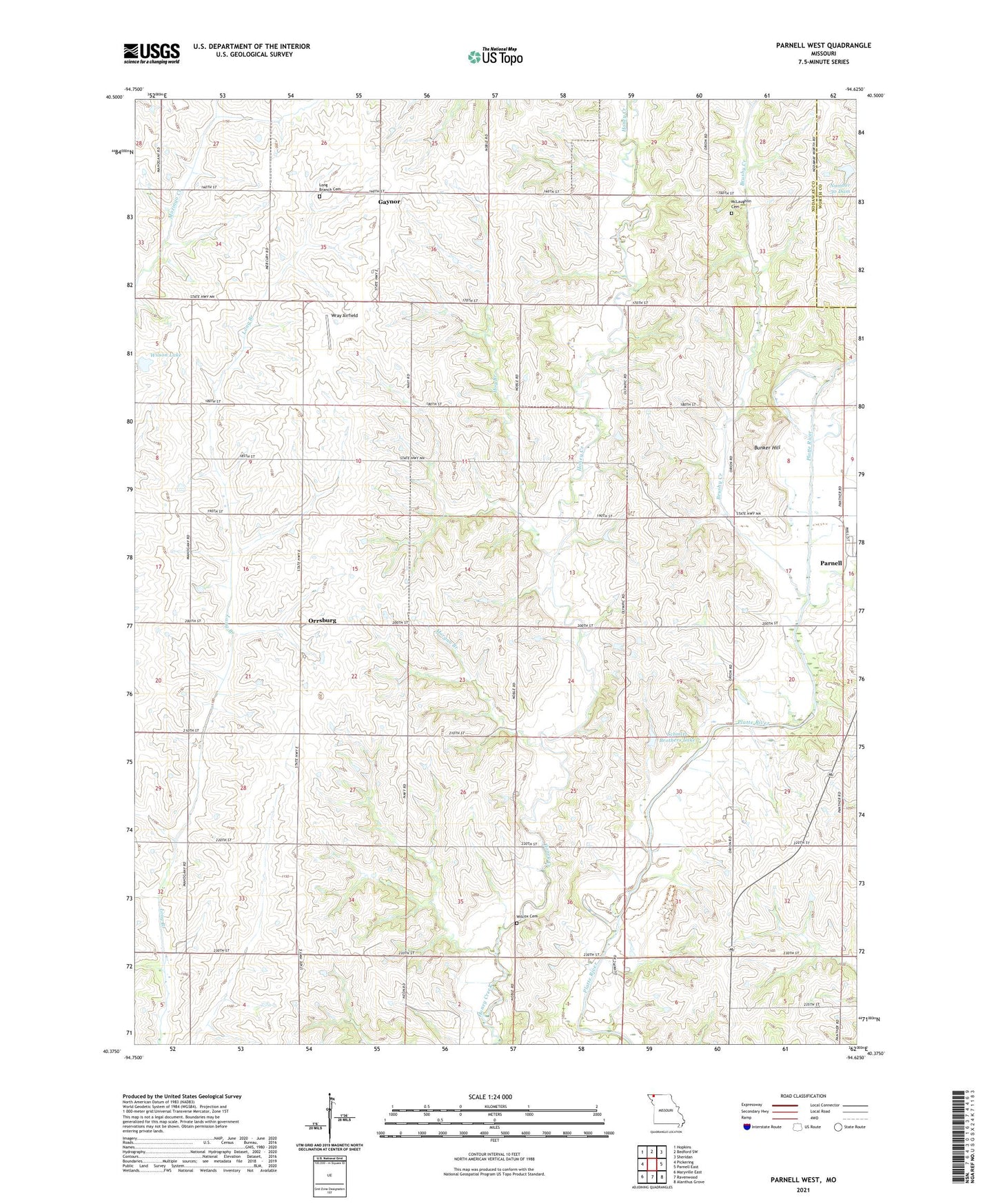 Parnell West Missouri US Topo Map Image