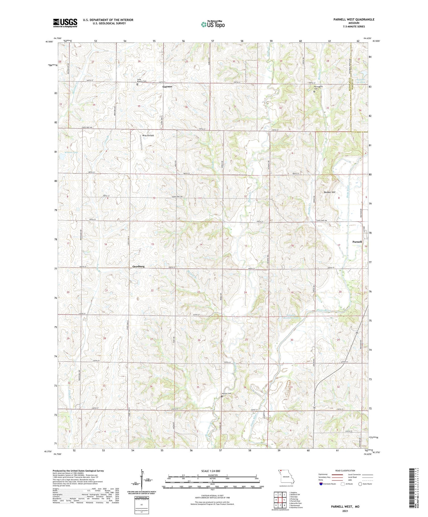 Parnell West Missouri US Topo Map Image