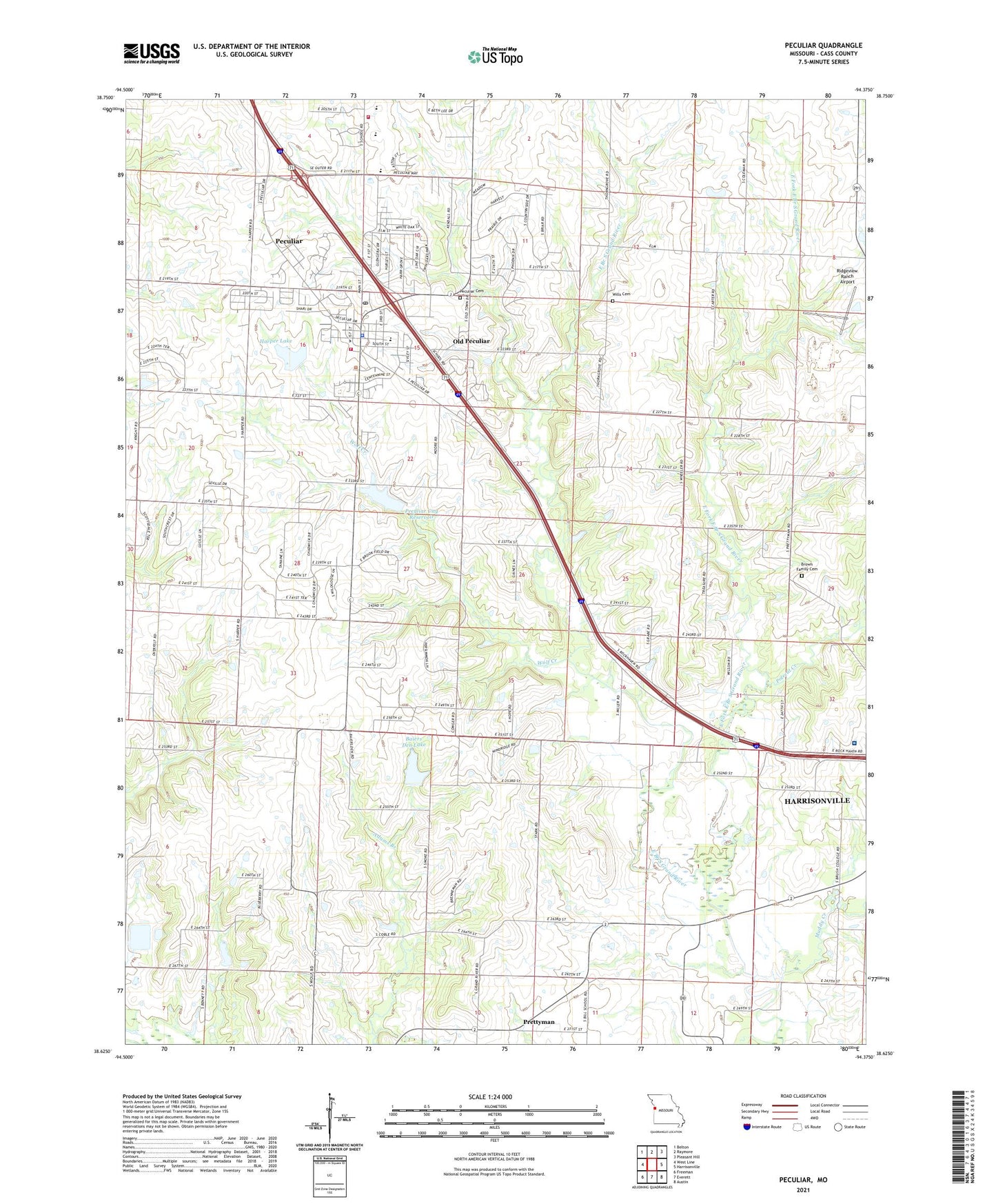 Peculiar Missouri US Topo Map Image