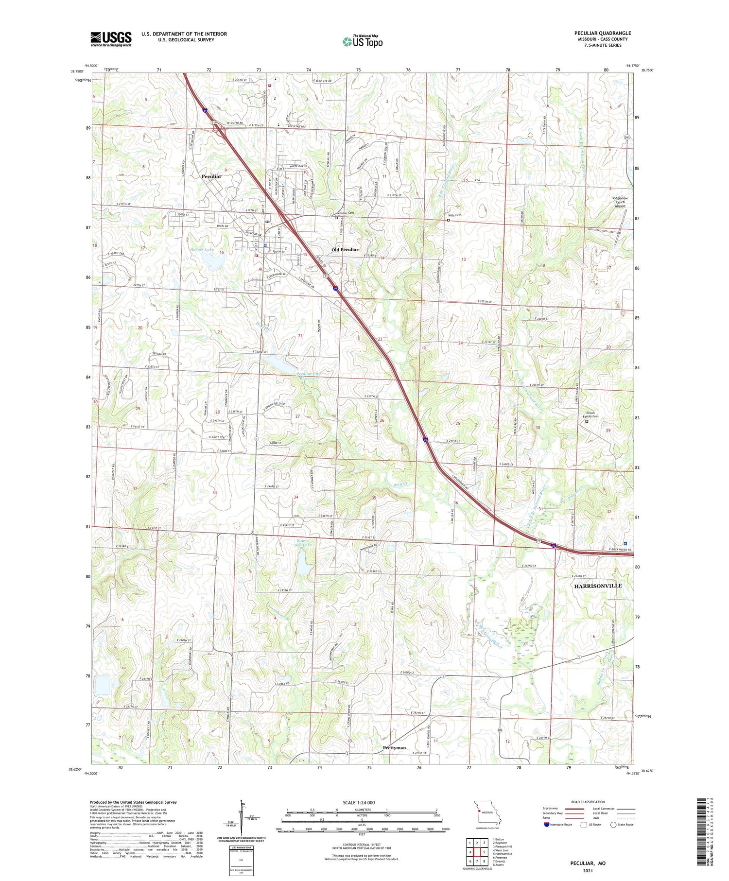 Peculiar Missouri US Topo Map Image