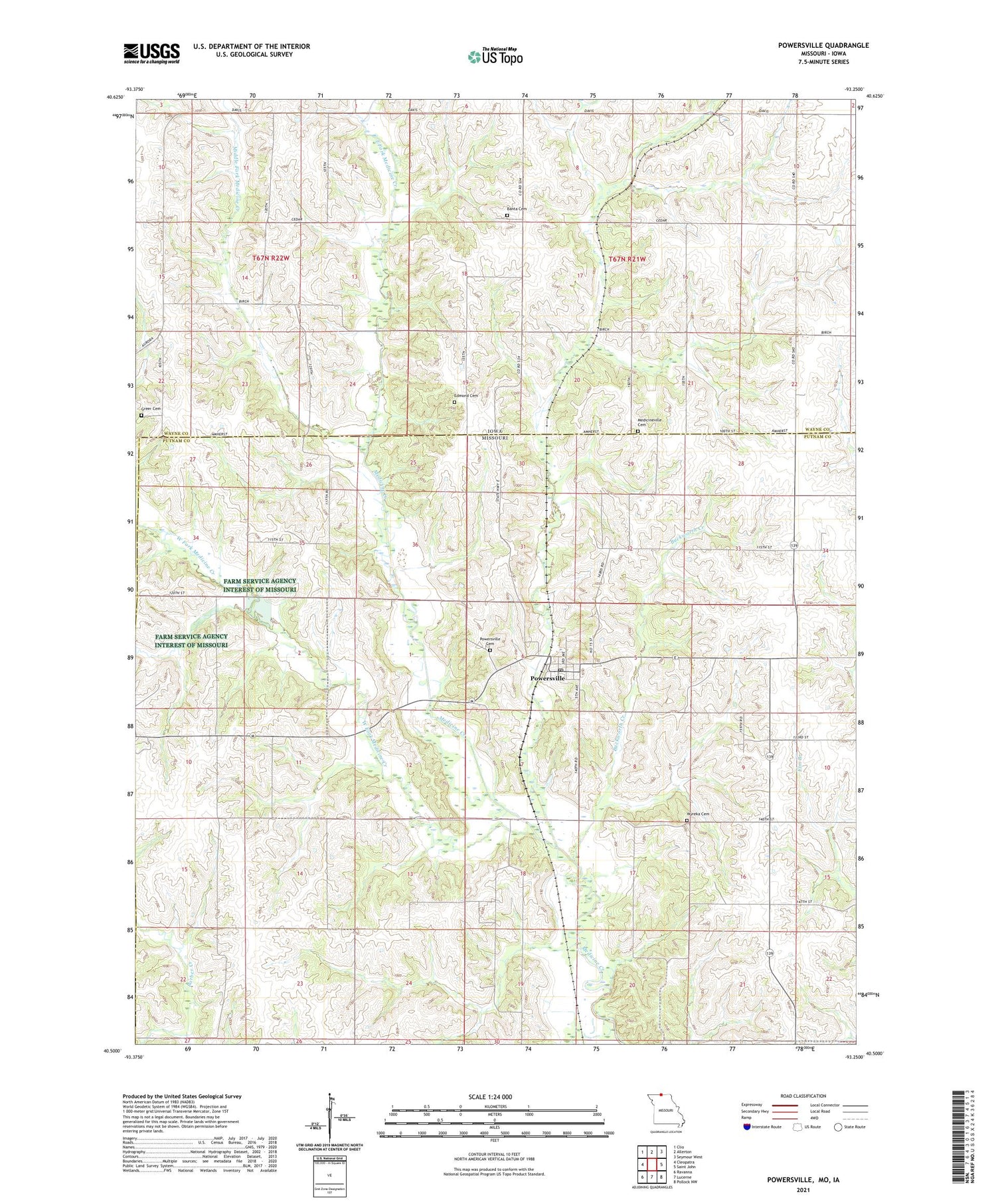 Powersville Missouri US Topo Map Image