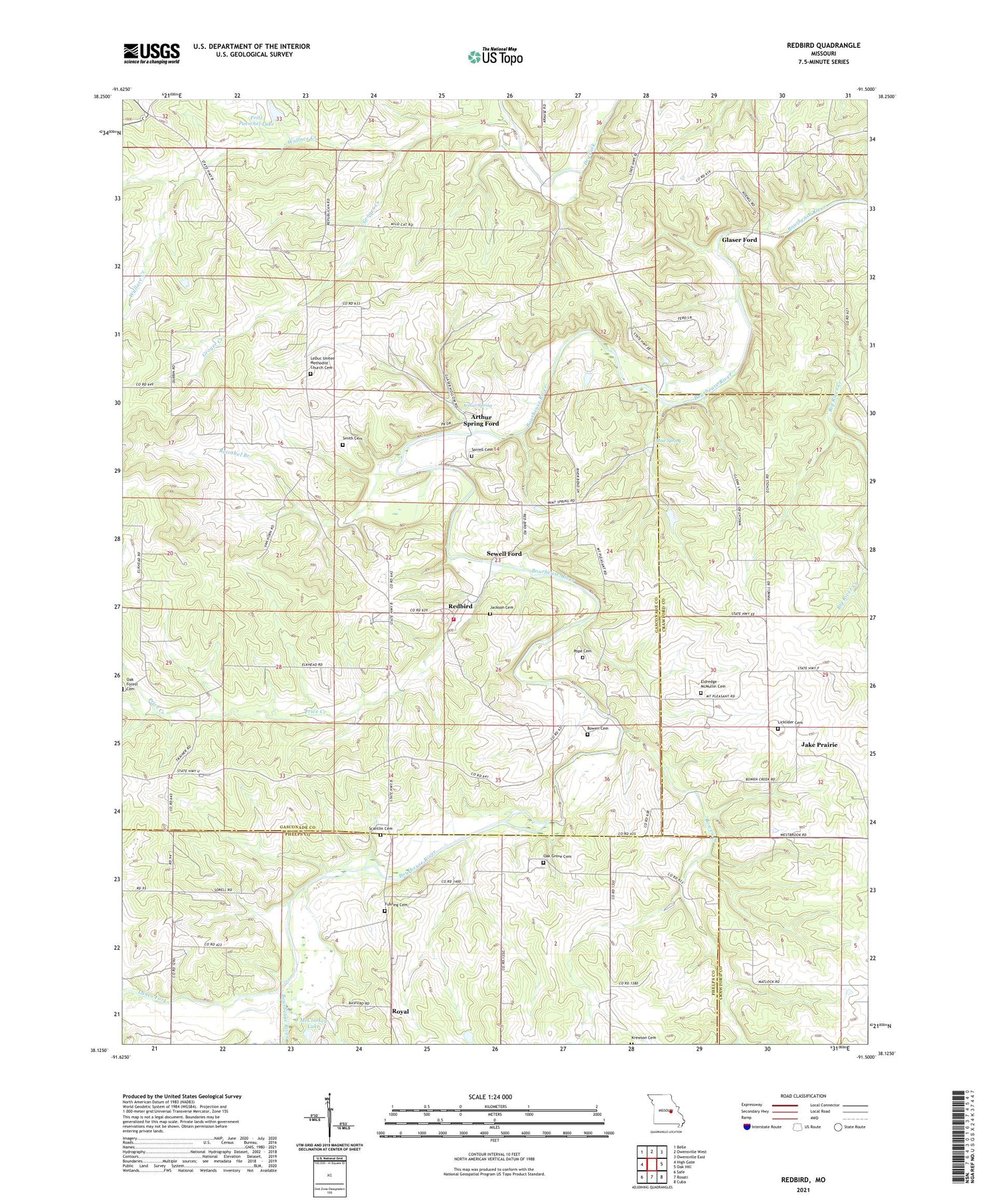 Redbird Missouri US Topo Map Image